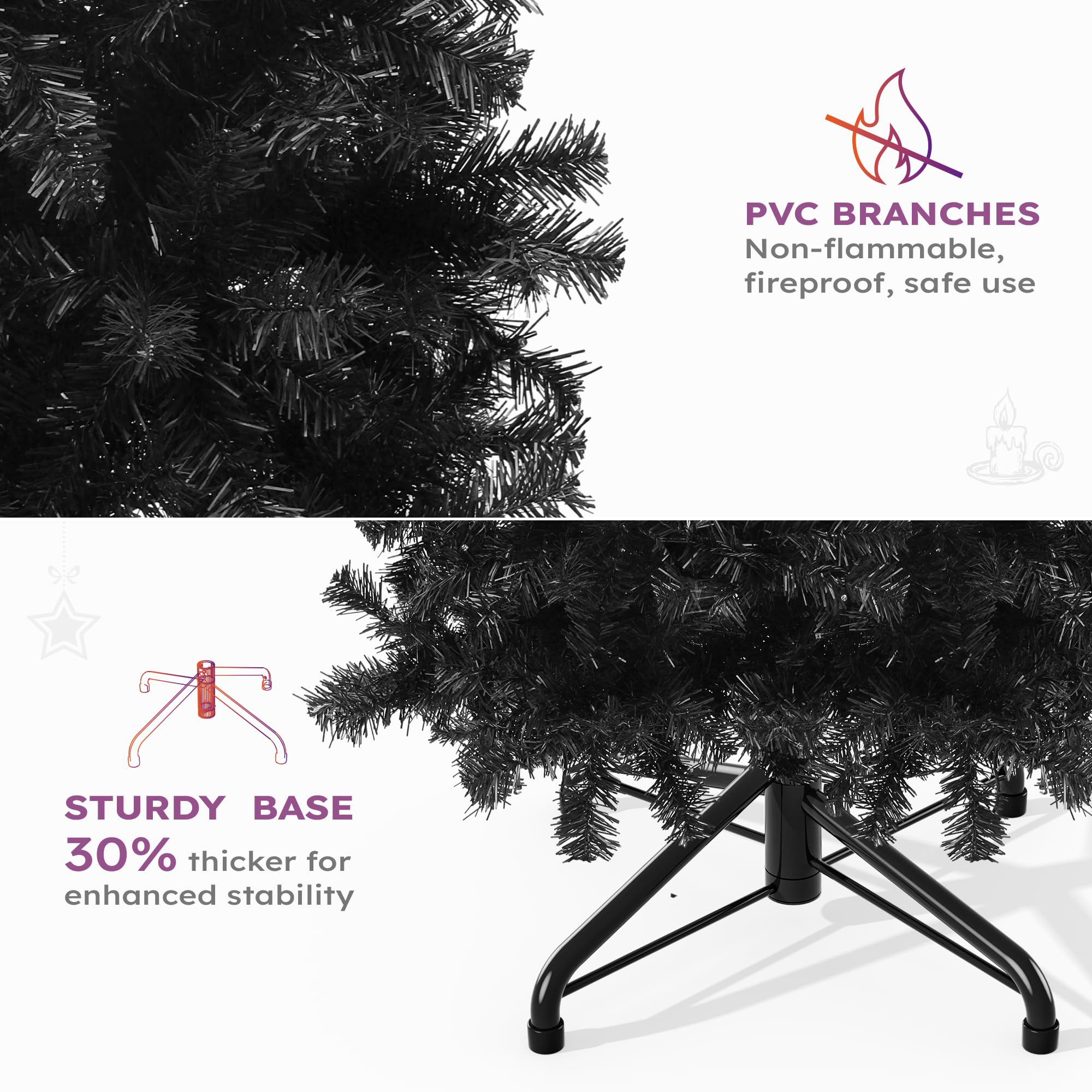 YITAHOME 7.5ft Prelit Black Halloween Artificial Christmas Tree with Remote Control, Hinged Christmas Tree Pine Tree for Home, O