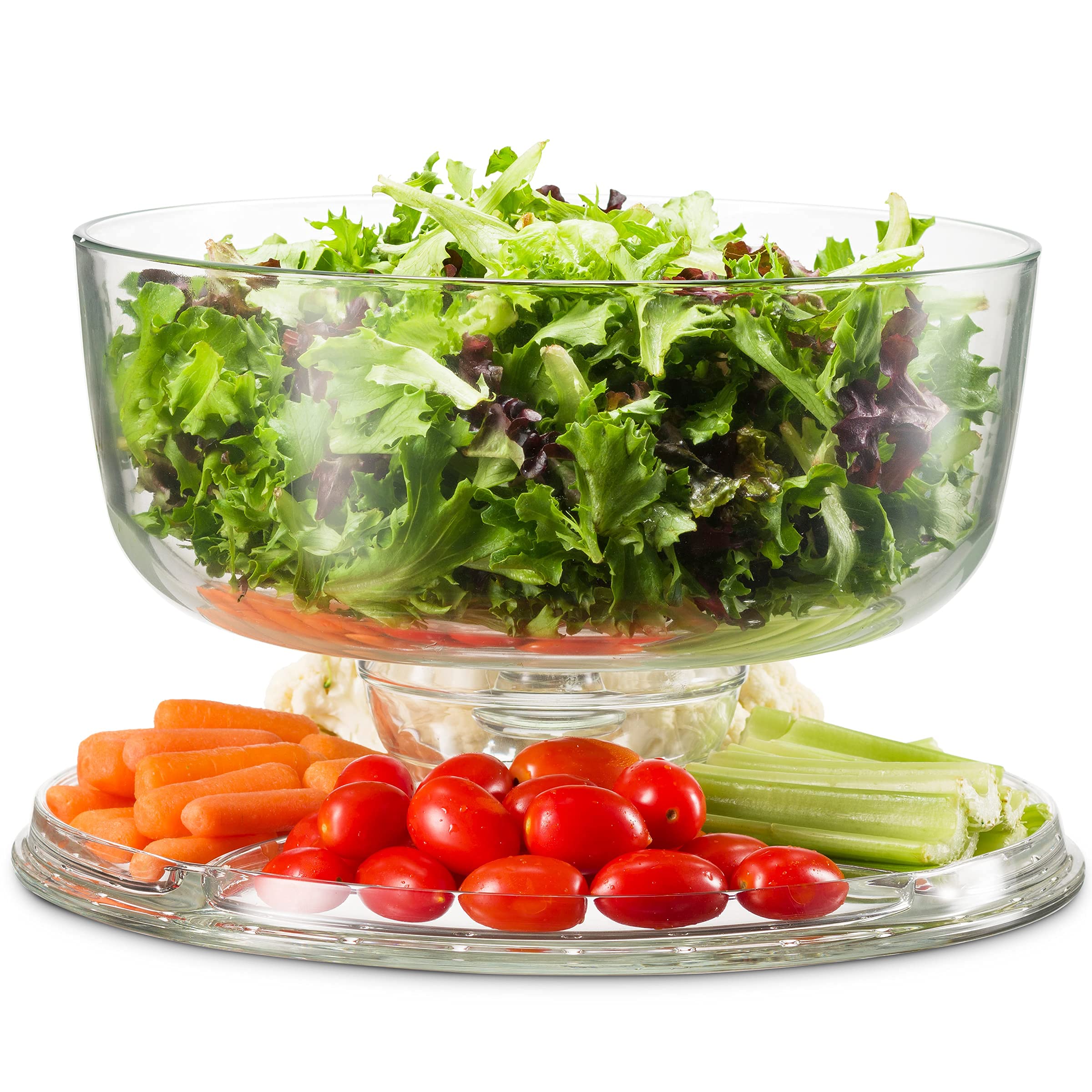 Godinger Cake Stand And Serving Plate Platter With Dome Lid, 6 In 1 Multi-Purpose Use, Crystal Glass Footed Cake Stand, Salad Bo