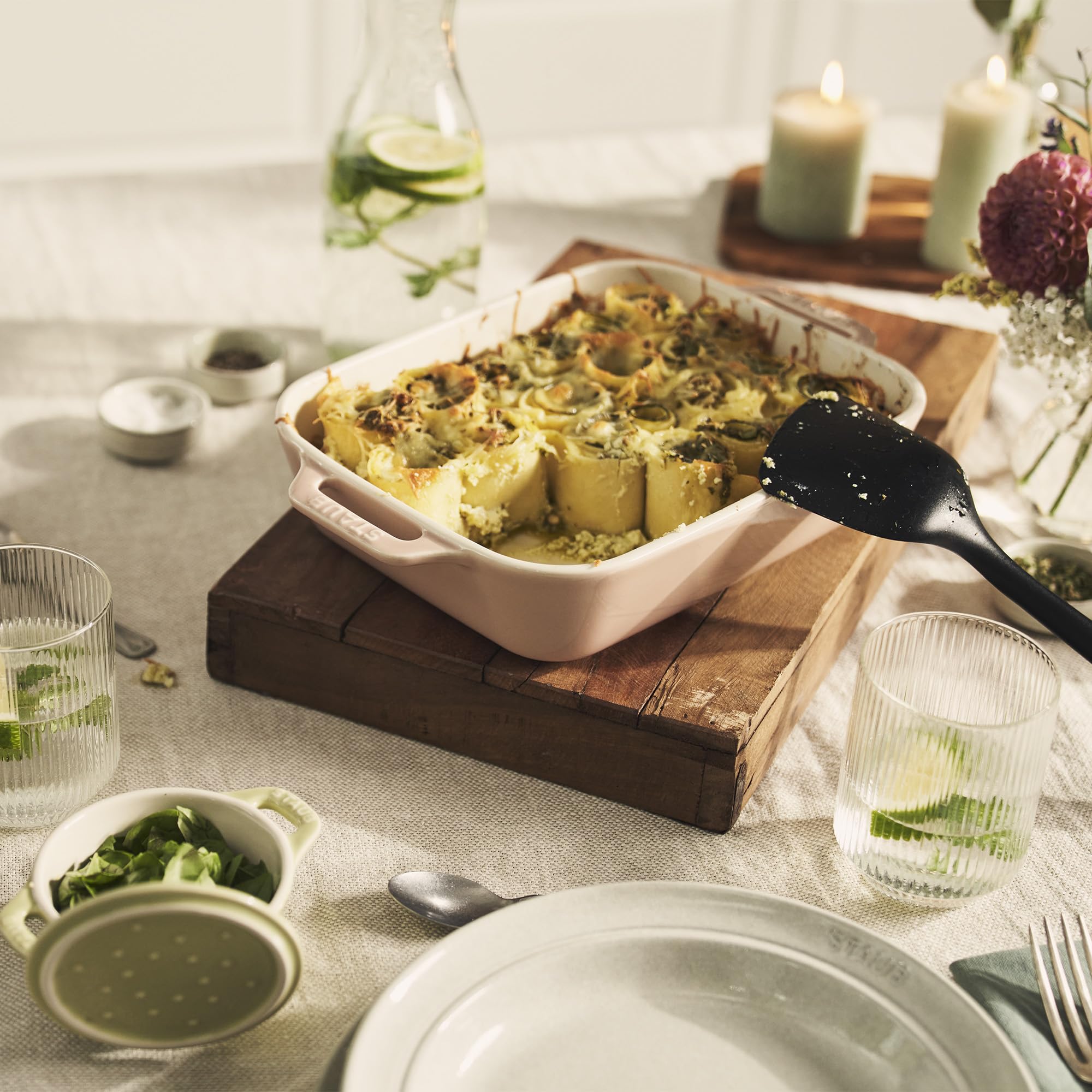 Staub Stoneware Gratins Ceramic 2-Pc Rectangular Baking Dish Set-Macaron Pastel Pink