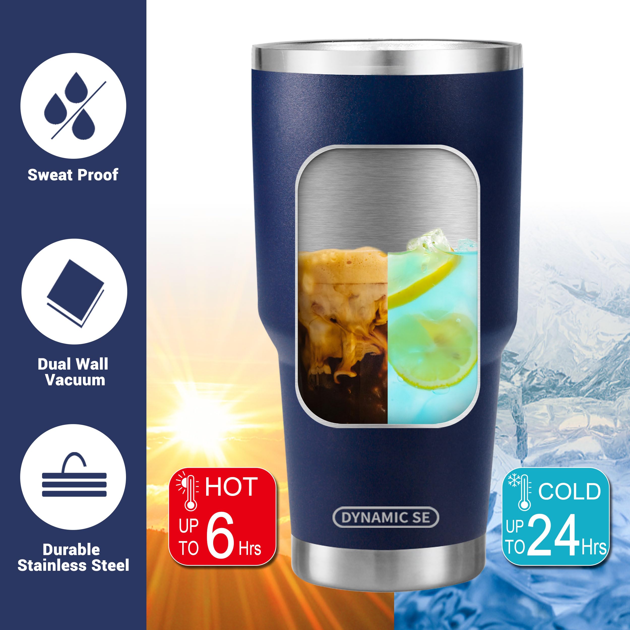 DS 30 oz Navy Tumbler Stainless Steel Double Wall Vacuum Insulated Mug with Straw and Lid, Cleaning Brush for Cold and Hot Bever