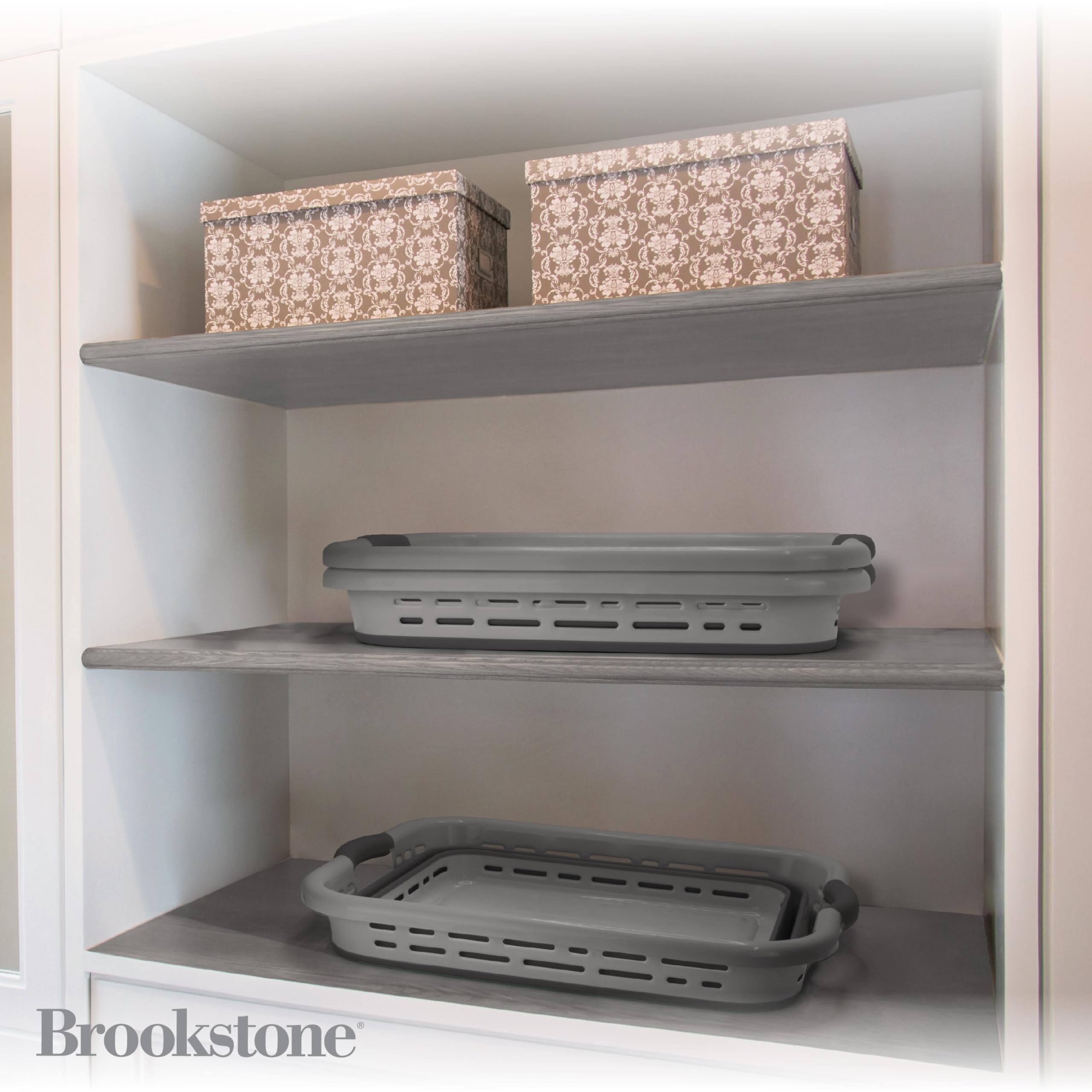 Brookstone, 1 Unit, 11 Gallons - [Our Largest Basket Ever] 24 Collapsible Laundry Basket, Comfort Non-Slip Grip Handles, Minimal