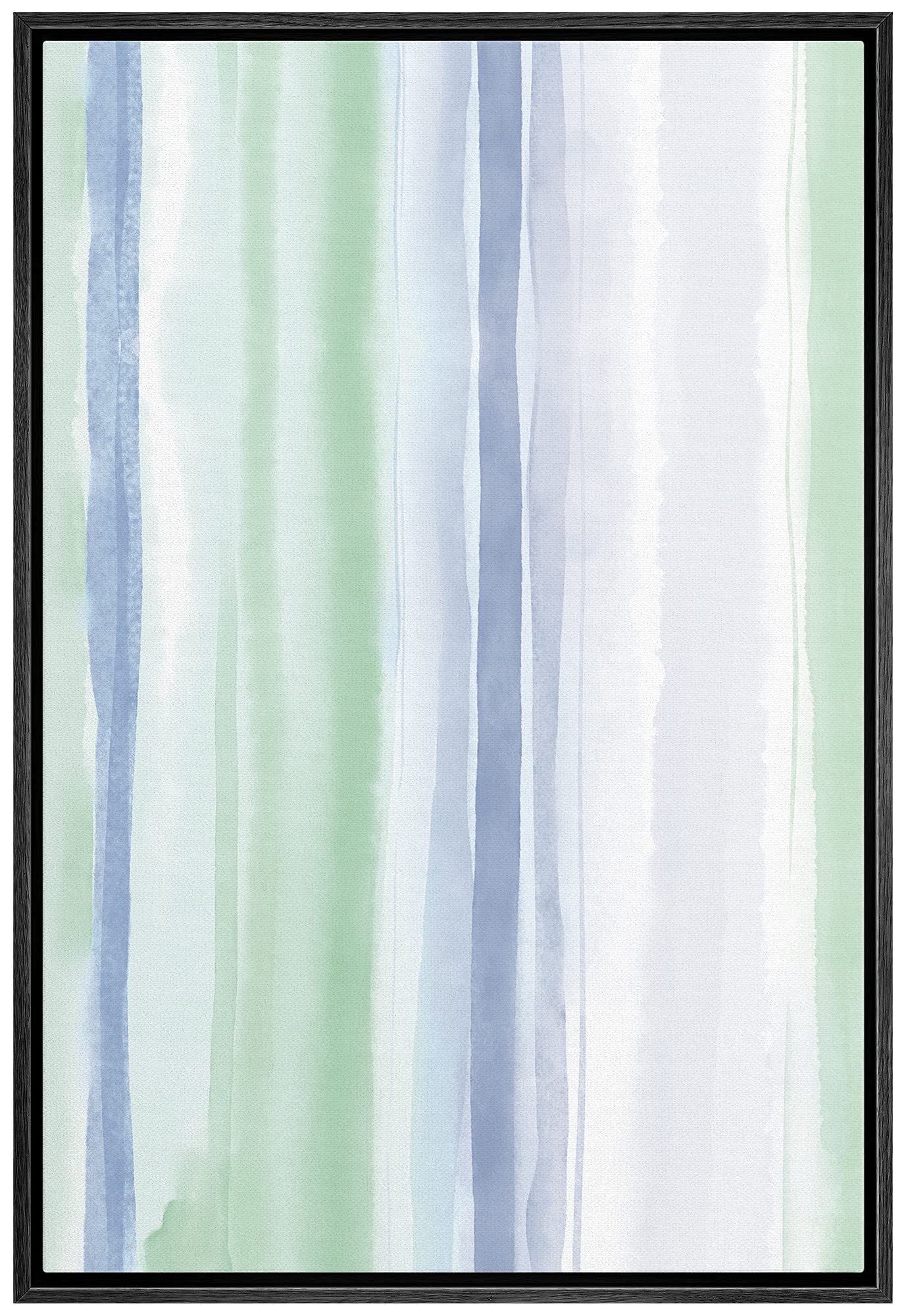Ashbrook Framed Canvas Print Wall Art Vertical Green & Blue Paint Strokes Abstract Shapes Illustrations Modern Minimalist Zen Co
