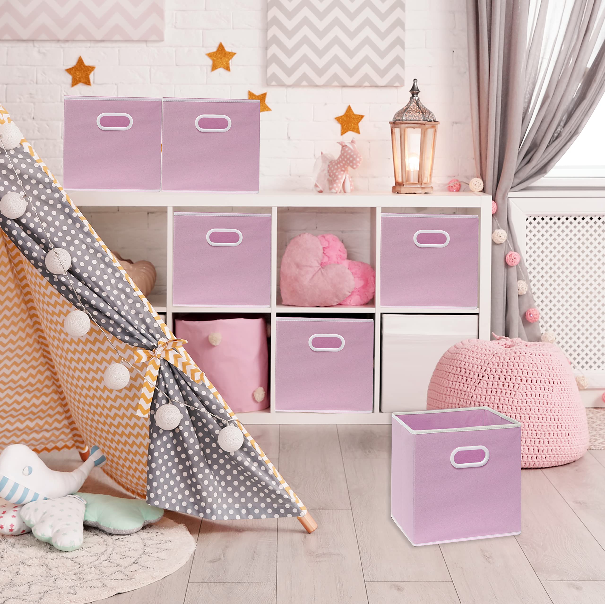 Simple Houseware Cube Baskets With Handles, Pink - 6 Pack