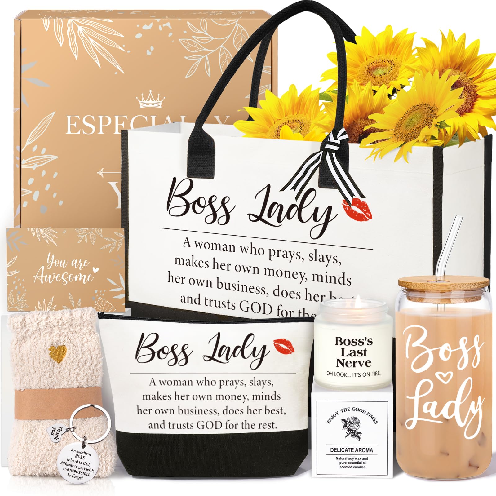 iAOVUEBY Mothers Day Gifts for Grandma, Birthday Gifts for Grandma, 16 Oz Glass Cup Tote Bag Makeup Bag Gift Basket from Grandda