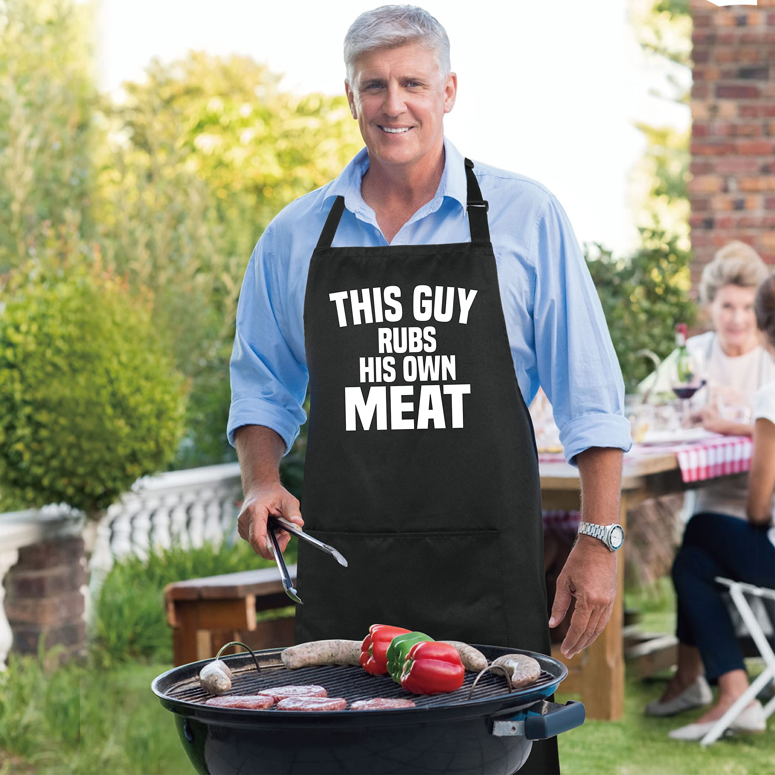 Xornis 100% Cotton Funny Aprons This Guy Rubs His Own Meat With 2 Pockets Bbq Grilling Adjustable Bib Aprons Gifts For Men Dad F