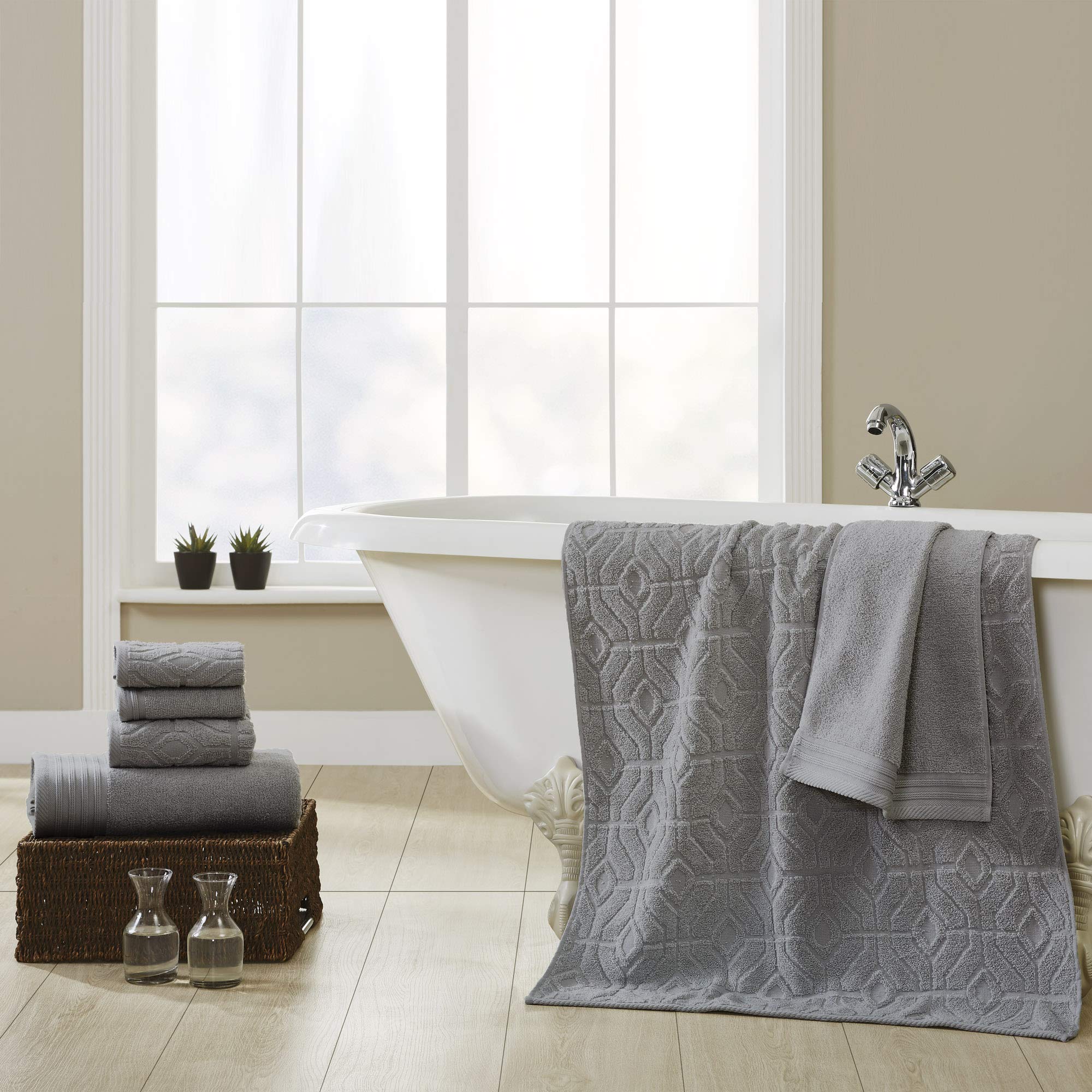 Amrapur Overseas 6-Piece Yarn Dyed Diamond Gate Jacquard Towel Set Charcoal
