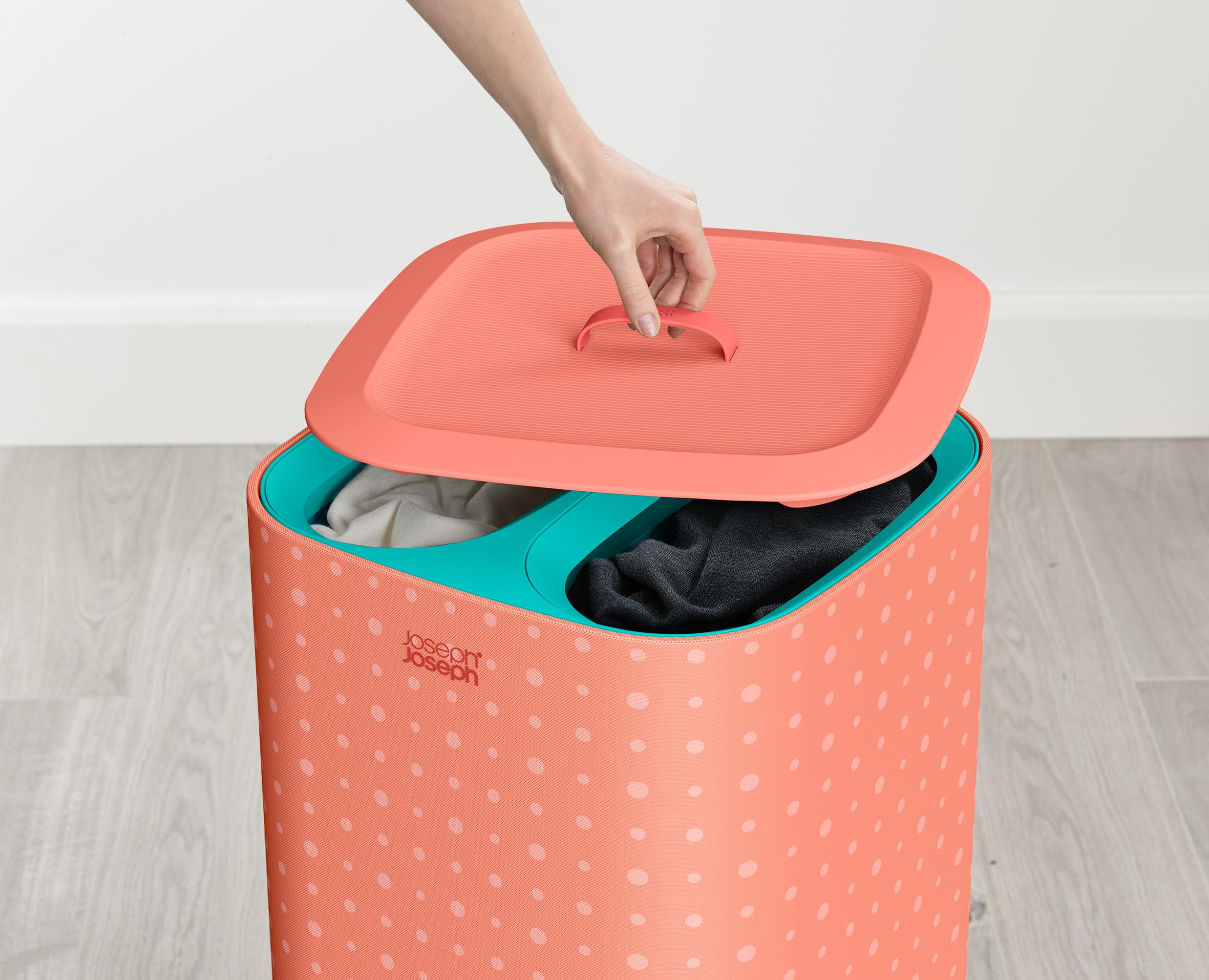 Joseph Joseph Tota Pop - 60-liter Laundry Hamper Separation Basket with lid  2 Removable Washing Bags with Handles  coralgreen