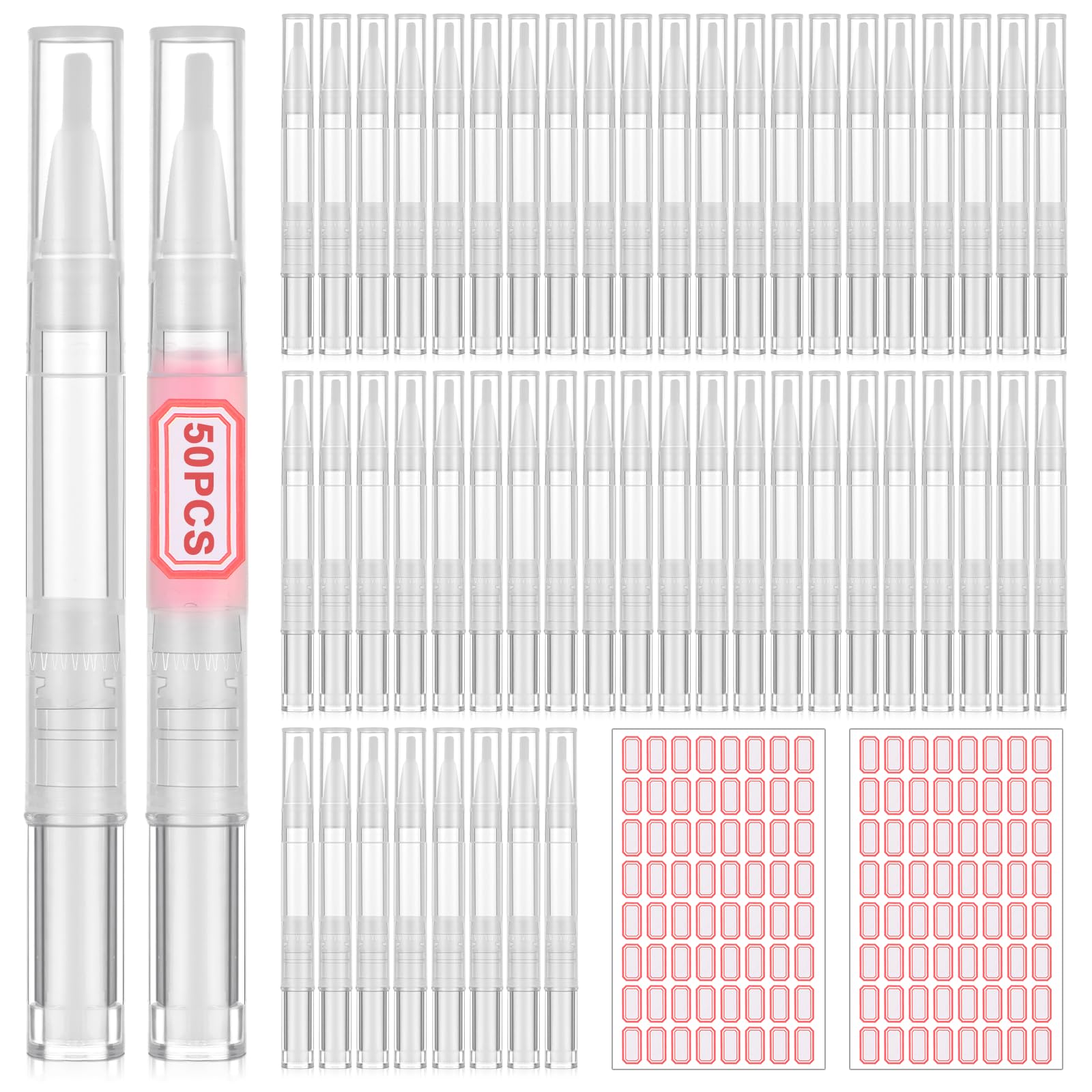 AOZUO 50 Pack 3 ML Transparent Twist Pens, Empty Cuticle Oil Pen Empty Nail Oil Pen Transparent Twist Pens with Brush Tip Cosmet