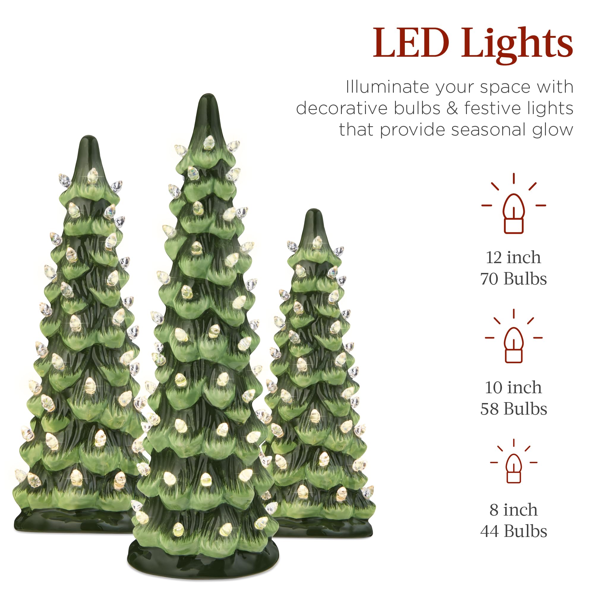 Best Choice Products Set of 3 Ceramic Christmas Trees, Pre-Lit Hand-Painted Tabletop Holiday Decoration w/Warm White Bulbs LED L