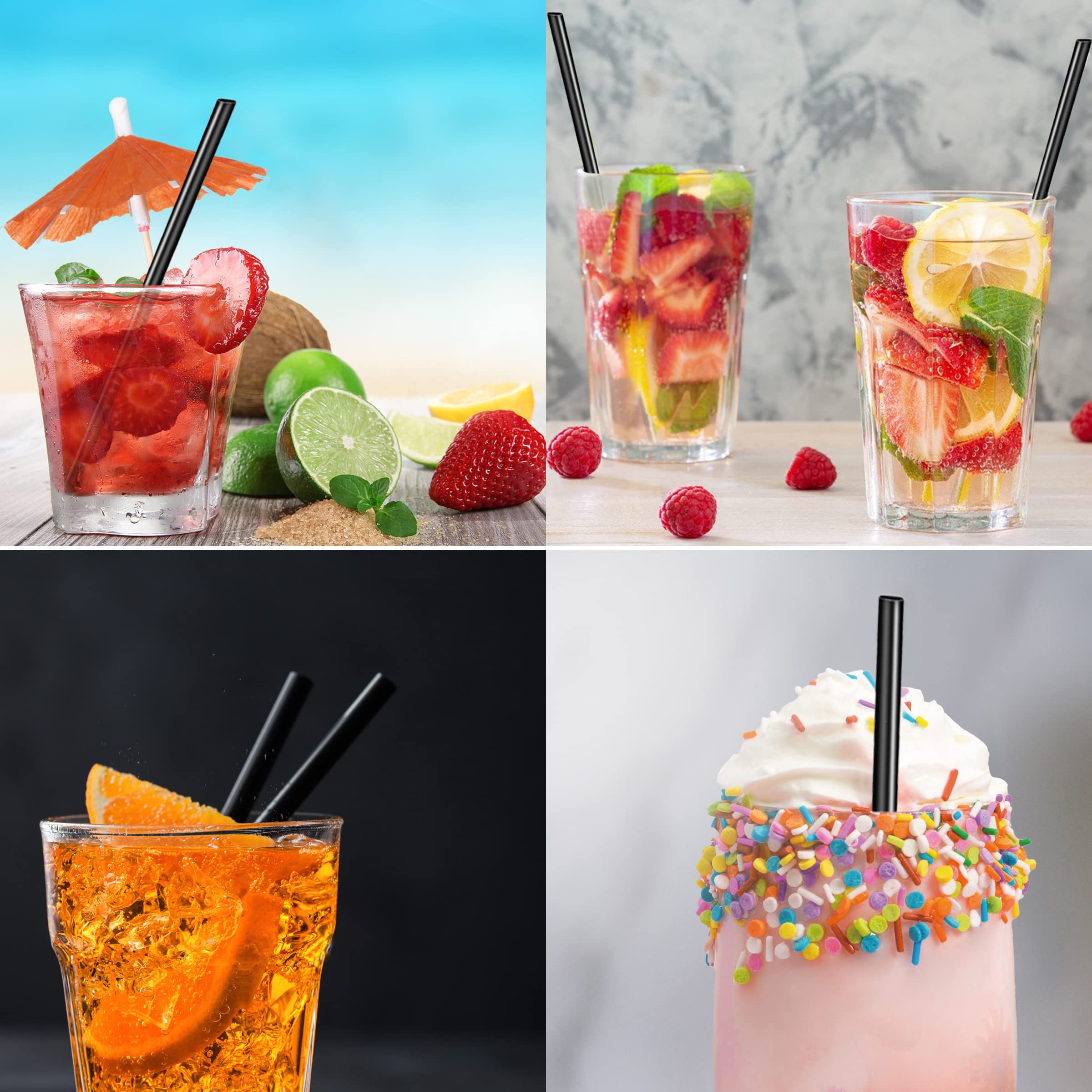 500 Pcs Black Disposable Drinking Plastic Straws.(0.23'' Diameter And 8.26'' Long)