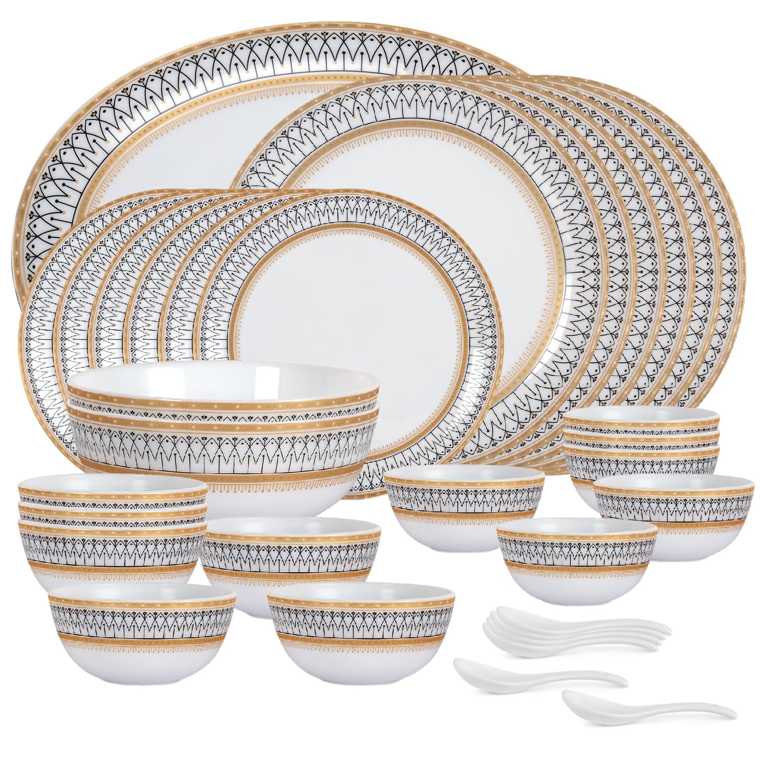 Cello Opalware Divine Series Elinor Dinner Set, 33 Units | Opal Glass Dinner Set For 6 | Crockery Set For Festive Ocassions, Par