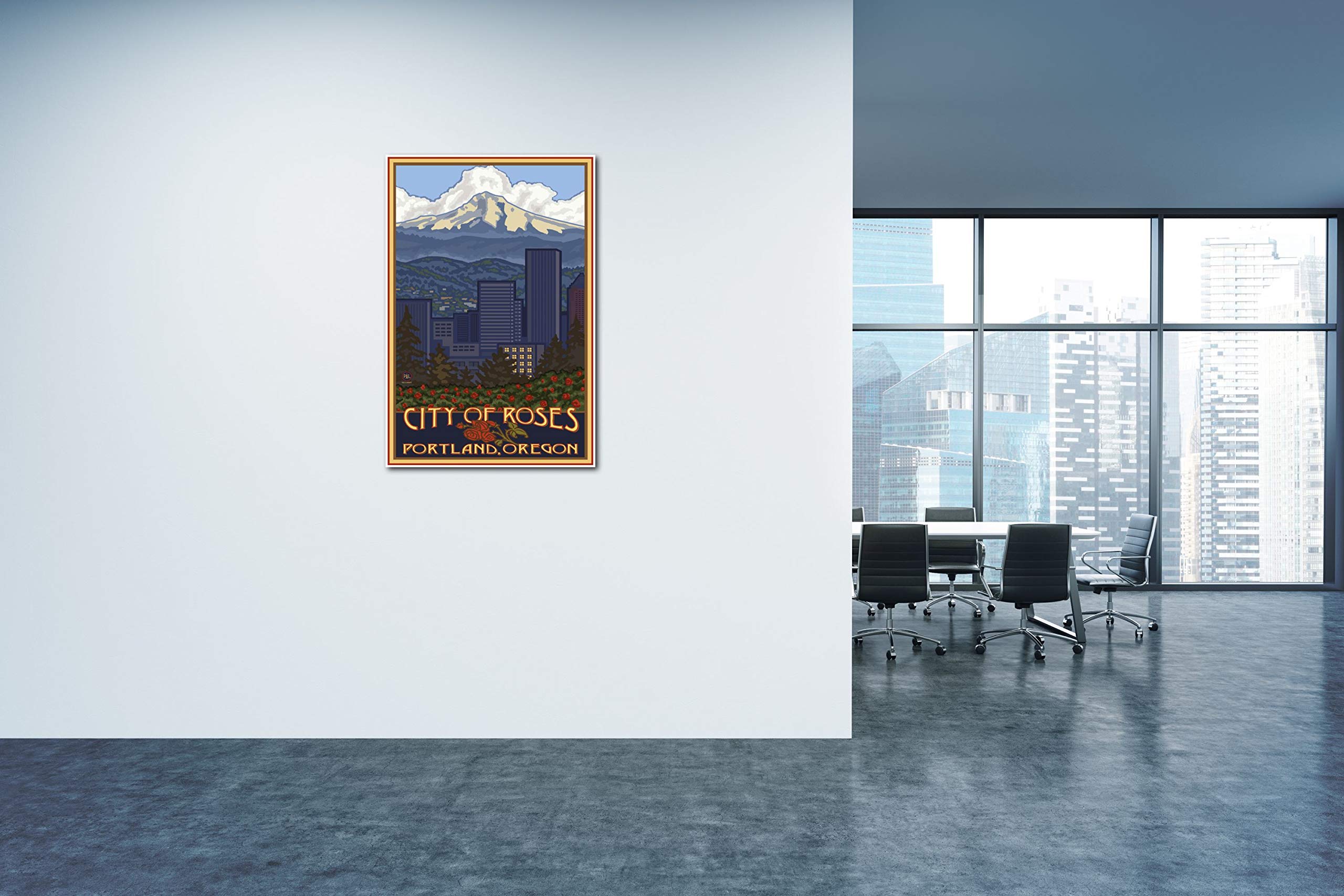 Portland Oregon Skyline Giclee Art Print Poster From Travel Artwork By Artist Paul A. Lanquist 24'' X 36''