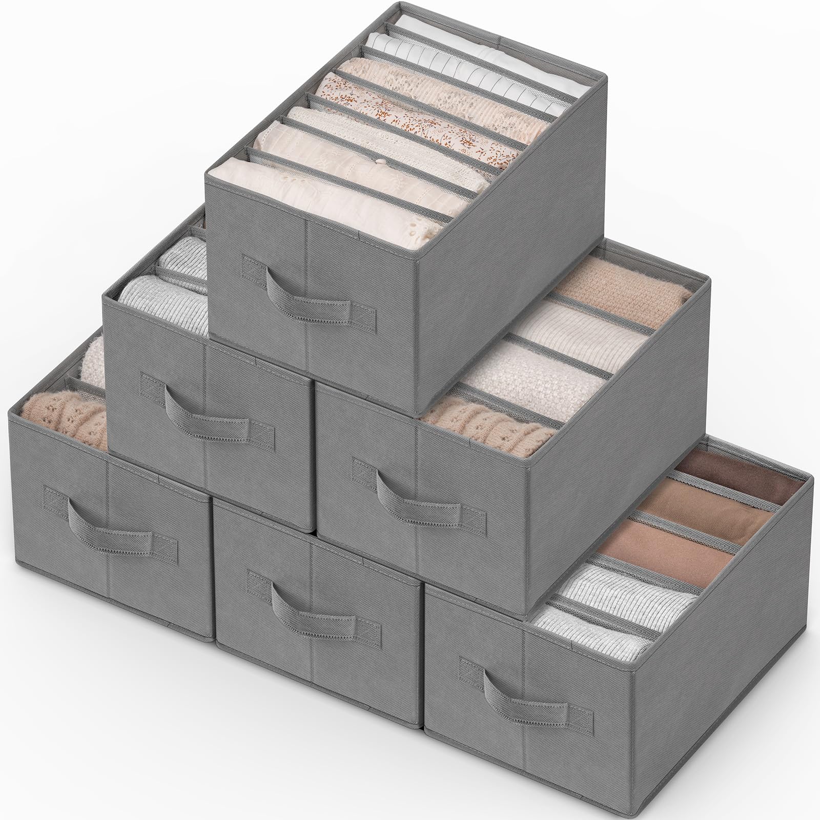 6 Pack Large Clothes Organizer, Wardrobe Closet Organizer and Storage with Handles, Foldable Fabric Closet Organizers Dividers f