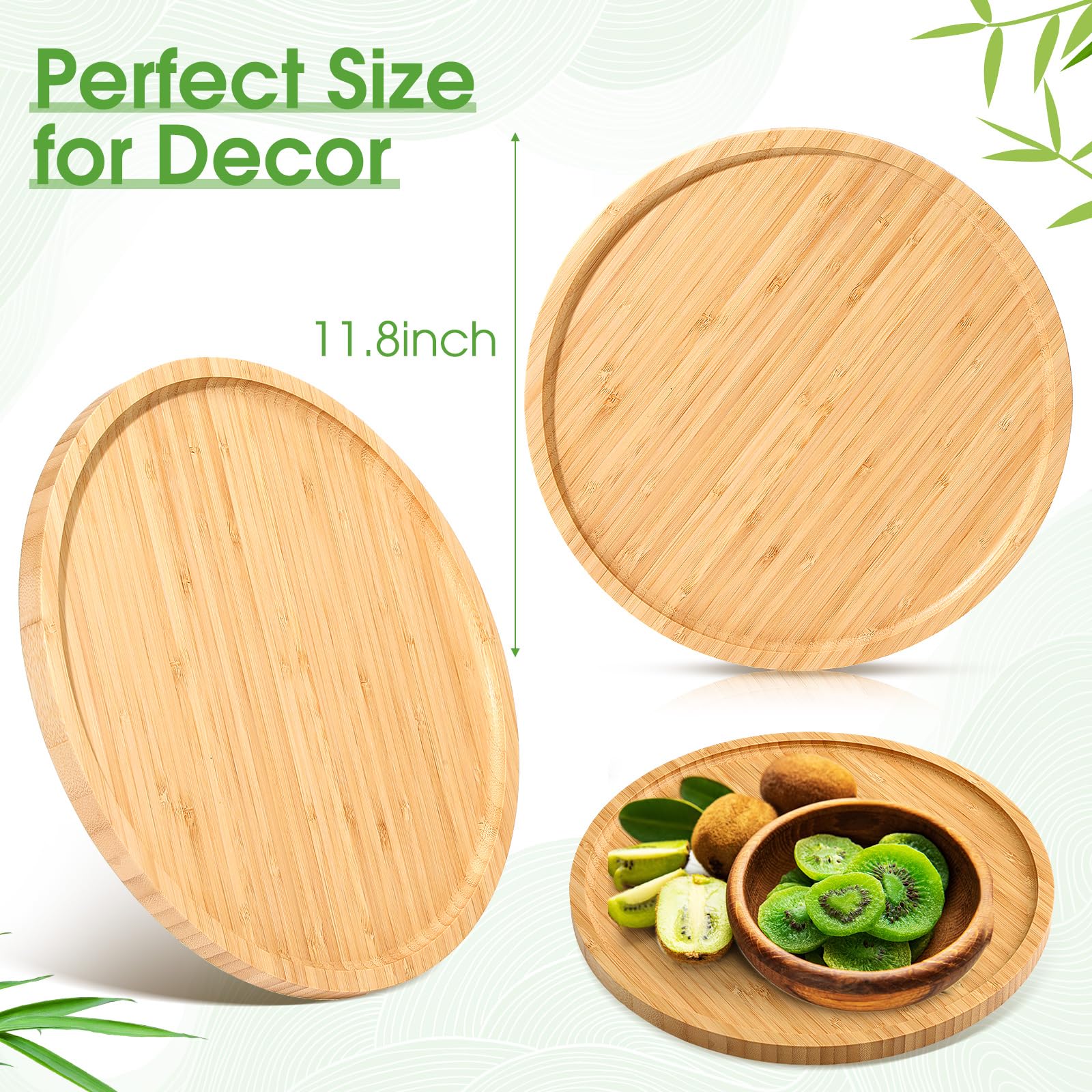 Meanplan 5 Pcs Round Bamboo Tray Wood Plates Round Charcuterie Board Round Serving Platter With Rim For Kitchen Fruit Bread Sala