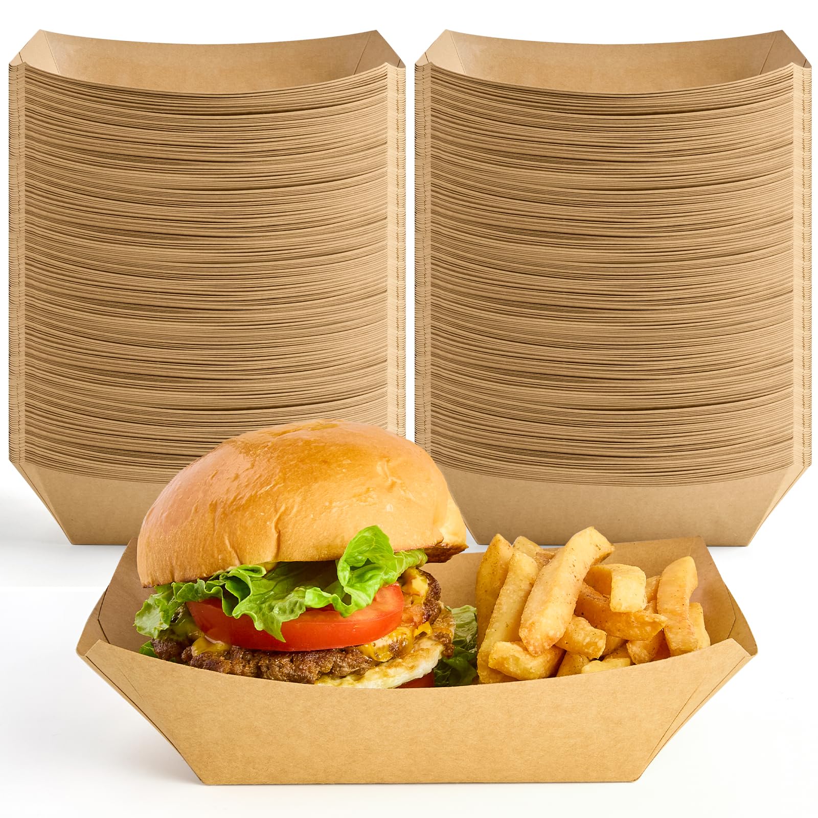ZORRITA 4 LB Large Paper Food Trays, 100 Pack Disposable Nacho Trays Kraft Paper Food Boats Party Serving Baskets for Nachos San