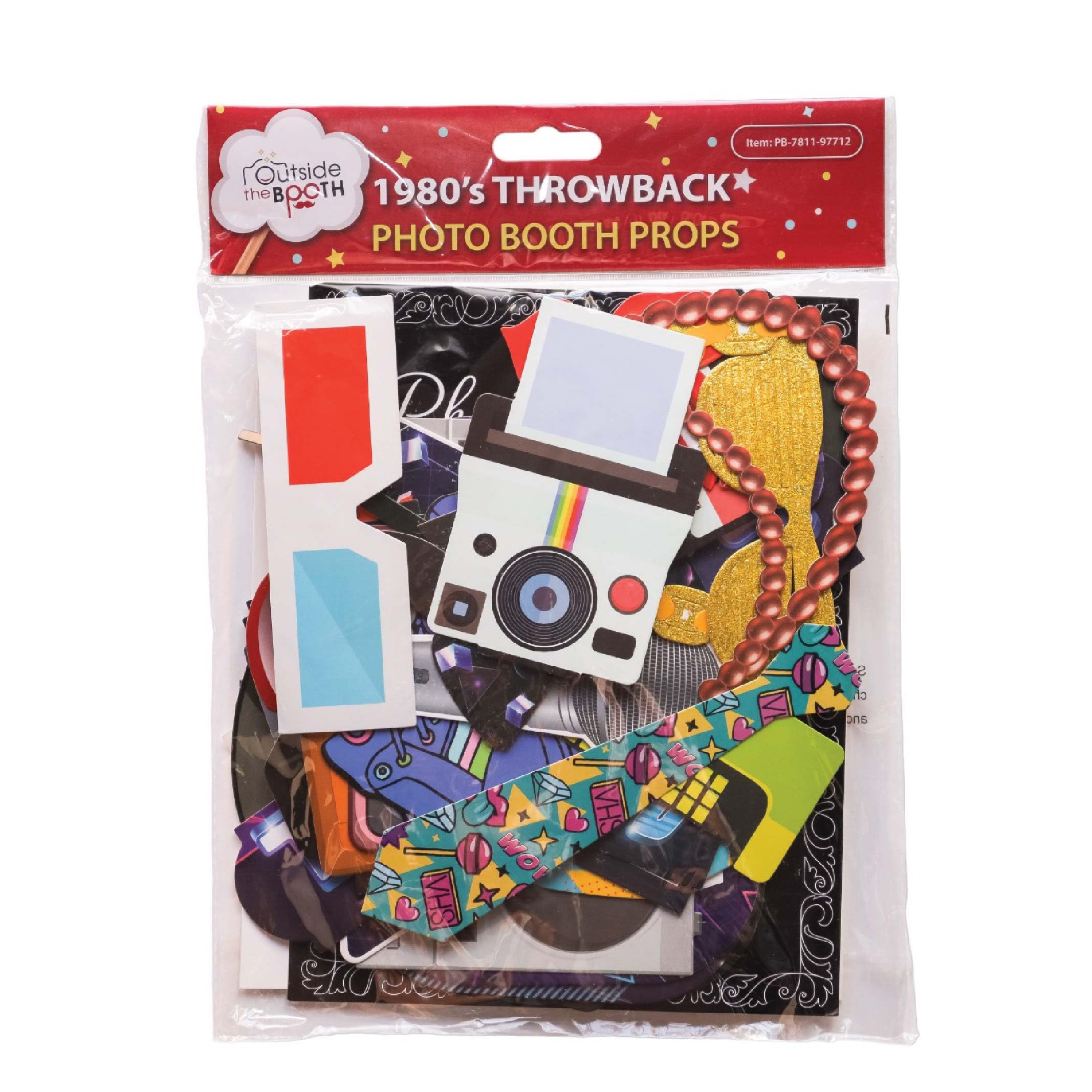 80s Photo Booth Props - 41-pc Photo Prop Kit with 8 x 10-Inch Sign  60 Adhesive Pads  45 Sticks - 80s Decorations - 80s Theme Party Decorations - 80's Theme Party Supplies