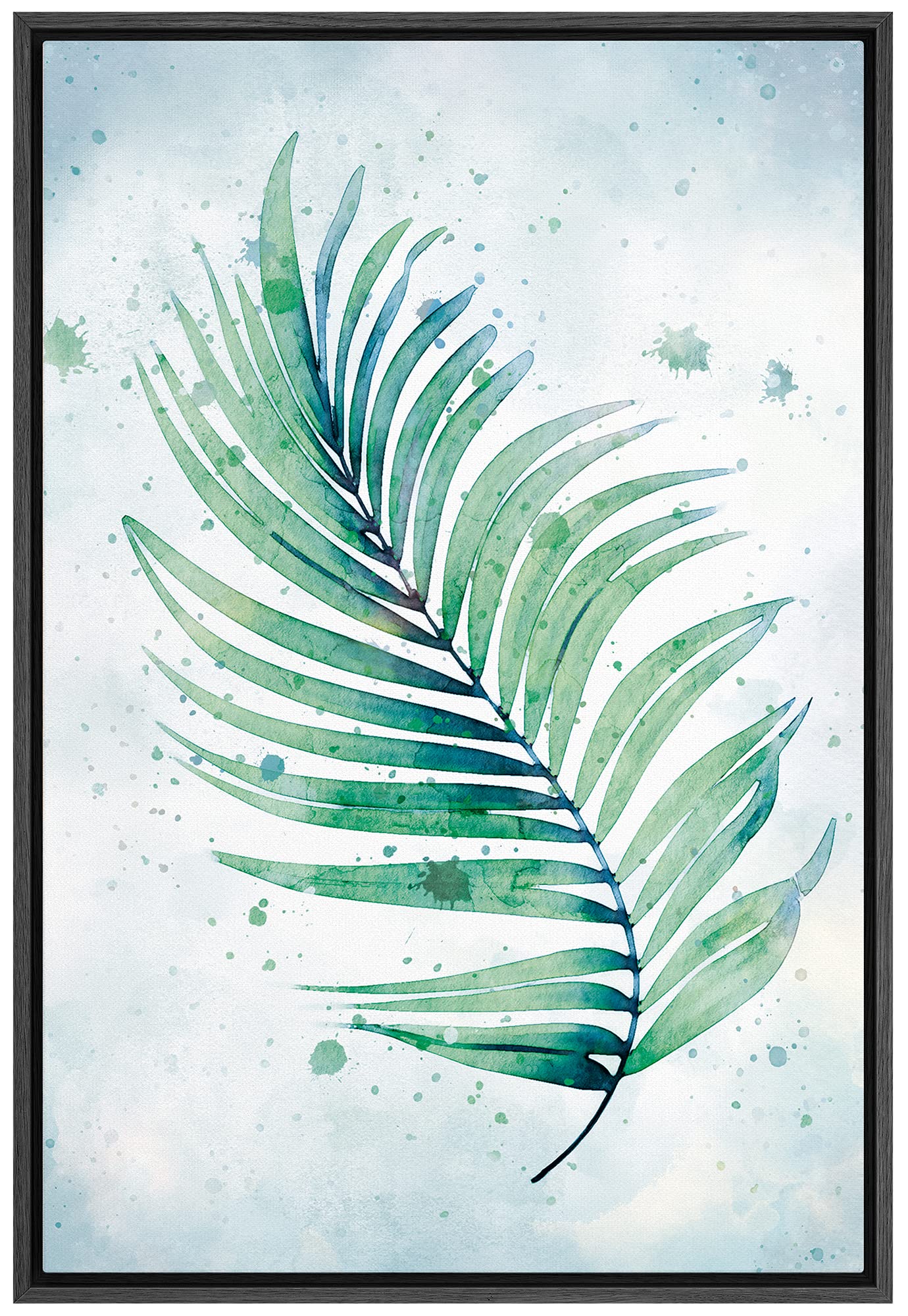 Signford Framed Canvas Print Wall Art Watercolor Palm Leaf Nature Wilderness Illustrations Modern Art Contemporary Relax/Calm Mu