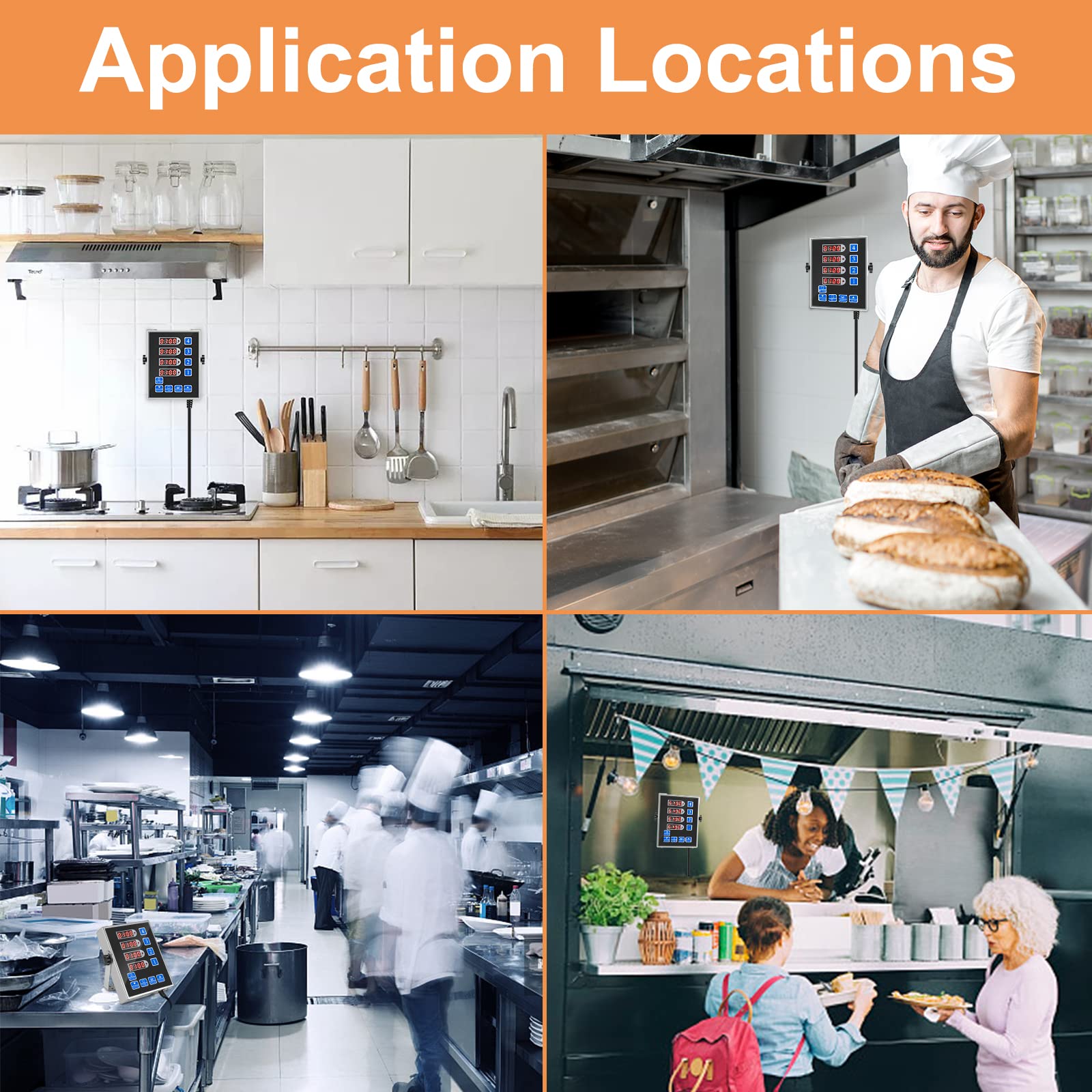 Yooyist Kitchen Timer Commercial Restaurant Cooking Timers Digital 4 Channel Loud Reminder Heavy Duty Stainless Steel For Food F