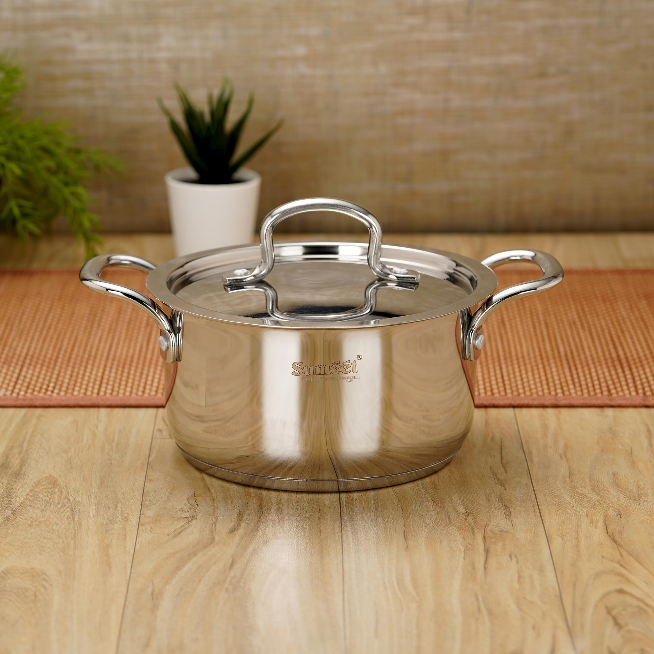 Sumeet Stainless Steel Induction Bottom (Encapsulated Bottom) Casserole With S.S Lid 1750Ml, 16 Cm Dia, Silver