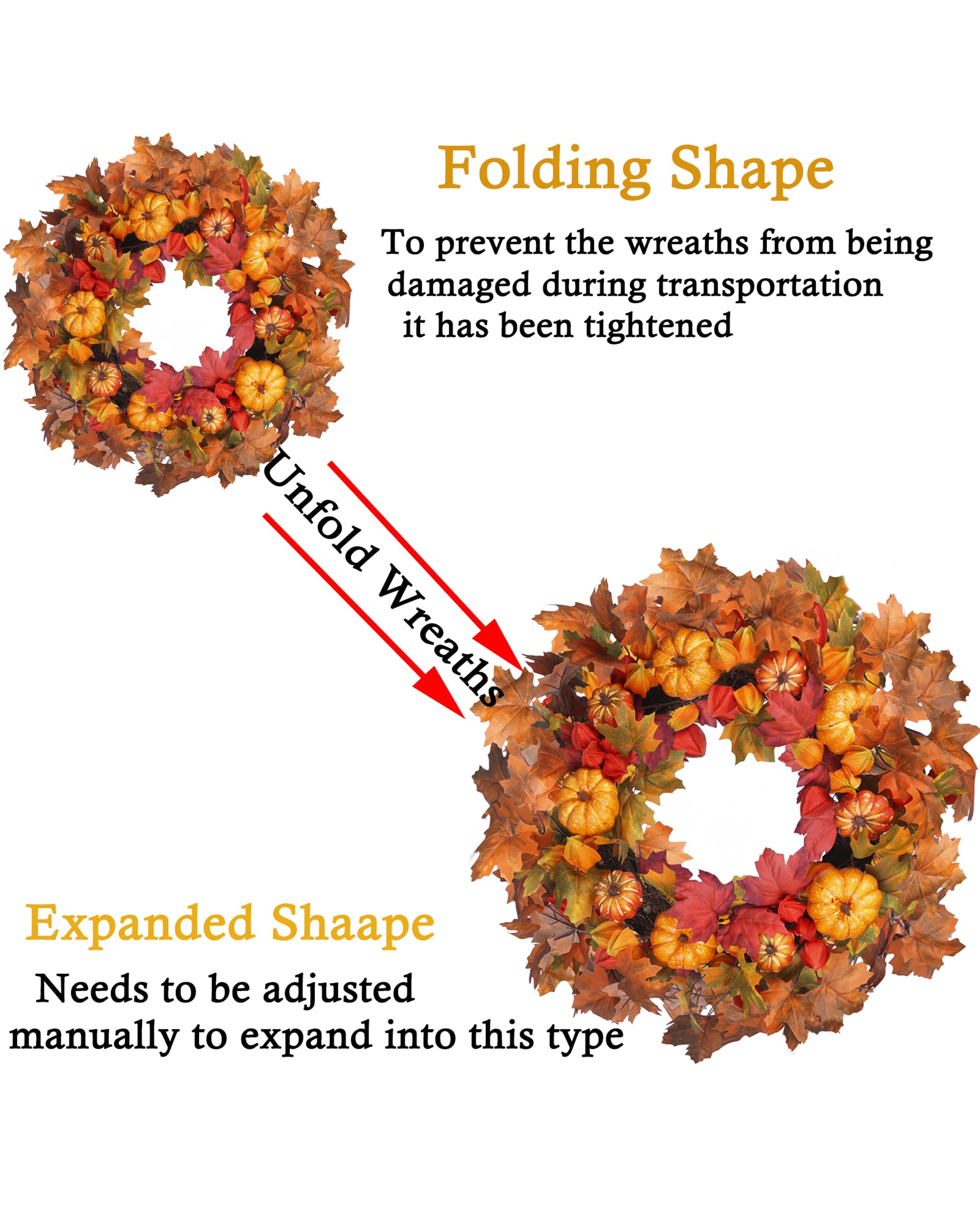 DFRREN Christmas Wreath for Front Door 24Artificial Autumn Wreaths with Pumpkin Red Lantern Fruit Maple Leaves Fall Decorations