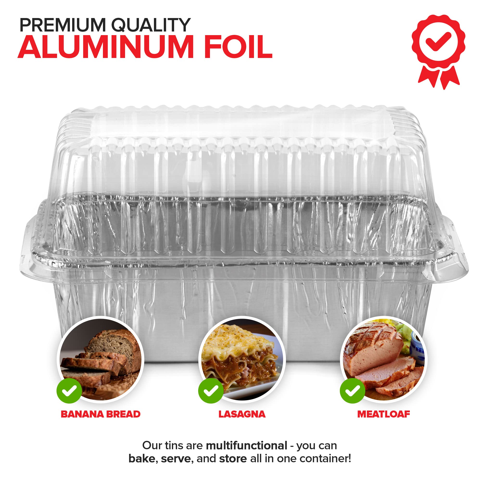 Stock Your Home Disposable Aluminum Loaf Pans With Lids, 2 Lb (50 Pack) Foil Baking Tins With Plastic Lid, Tin Pan With Cover Fo