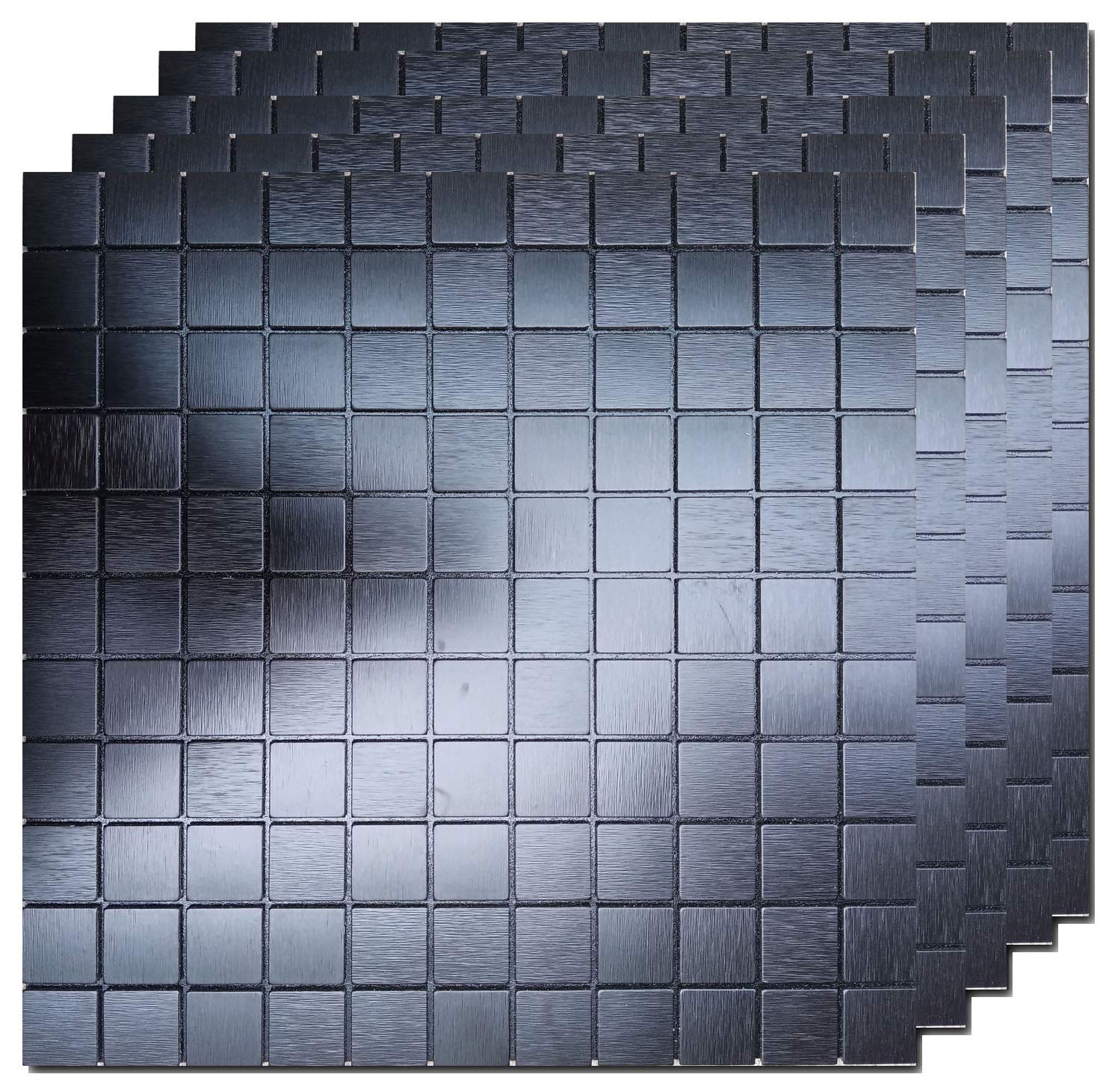 5 Sheets Self-Adhesive Aluminum Mosaic Peel and Stick Metal Tiles 3D Wall Sticker Panel Backsplash for Kitchen & Bathroom (12x12