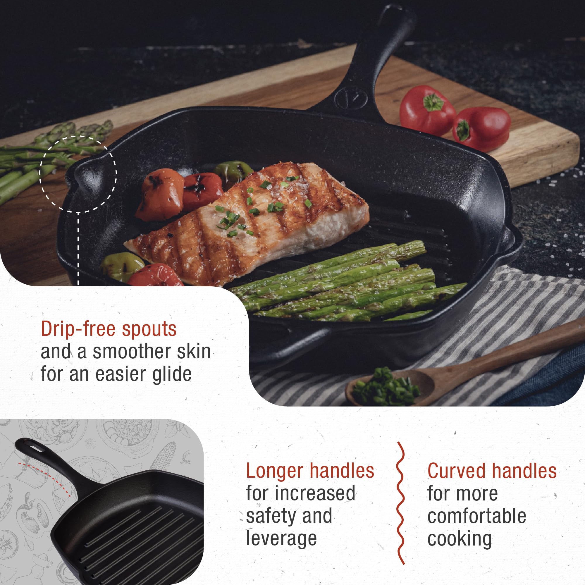 Victoria Cast Iron Grill Pan, Square 10 Inch, Seasoned with Non-GMO Flaxseed Oil, Black, Model SKL-200