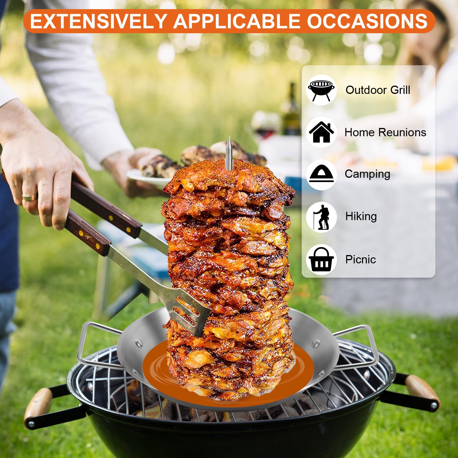 Al Pastor Skewer For Grill, Stainless Steel Vertical Skewer, Brazilian Vertical Spit Stand With 3 Removable Spikes(8   /10''/12