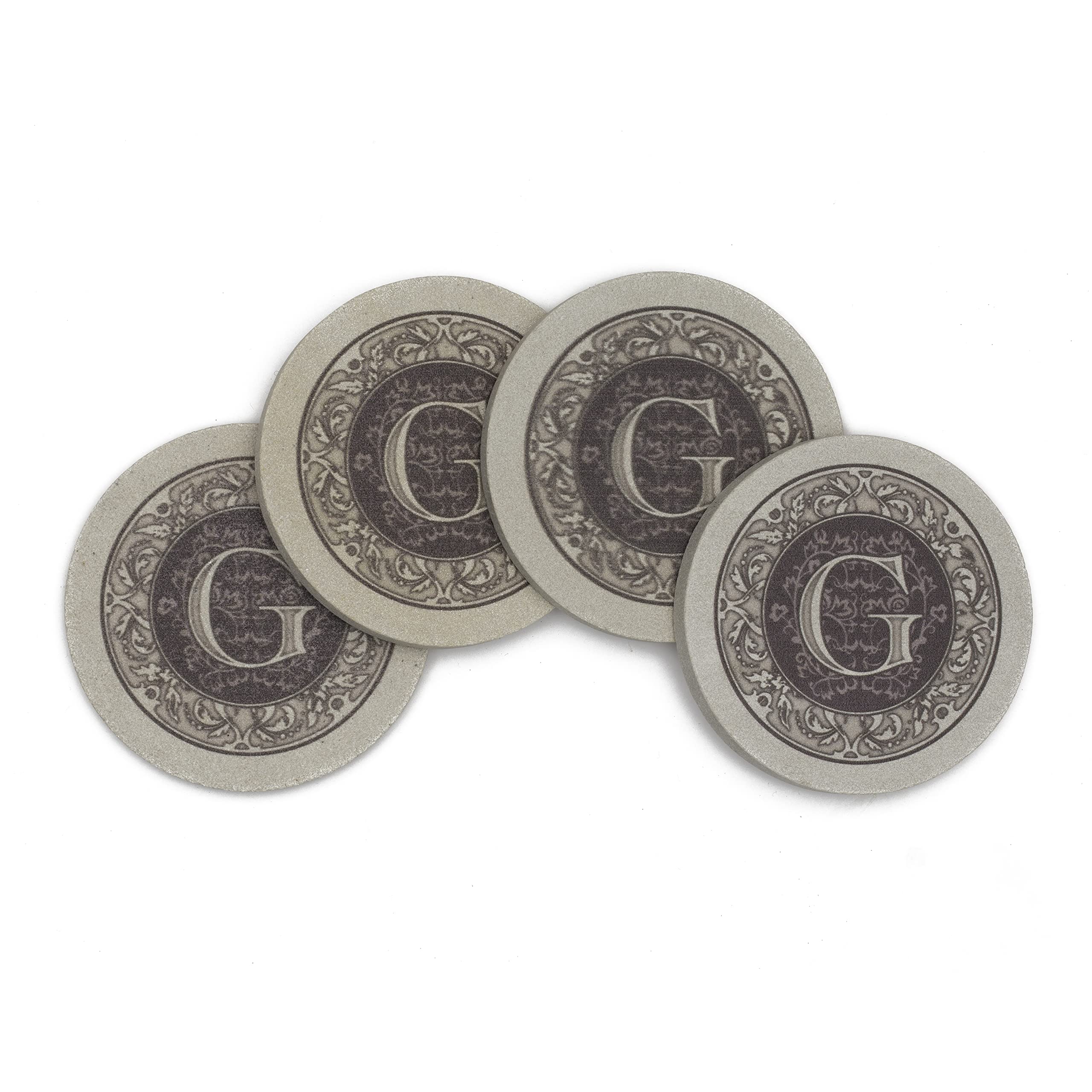 Thirstystone Monogram Coasters, All Natural Stone With Non-Slip Cork Backing, Drink Absorbent & Protects Table, Great For Gifts,