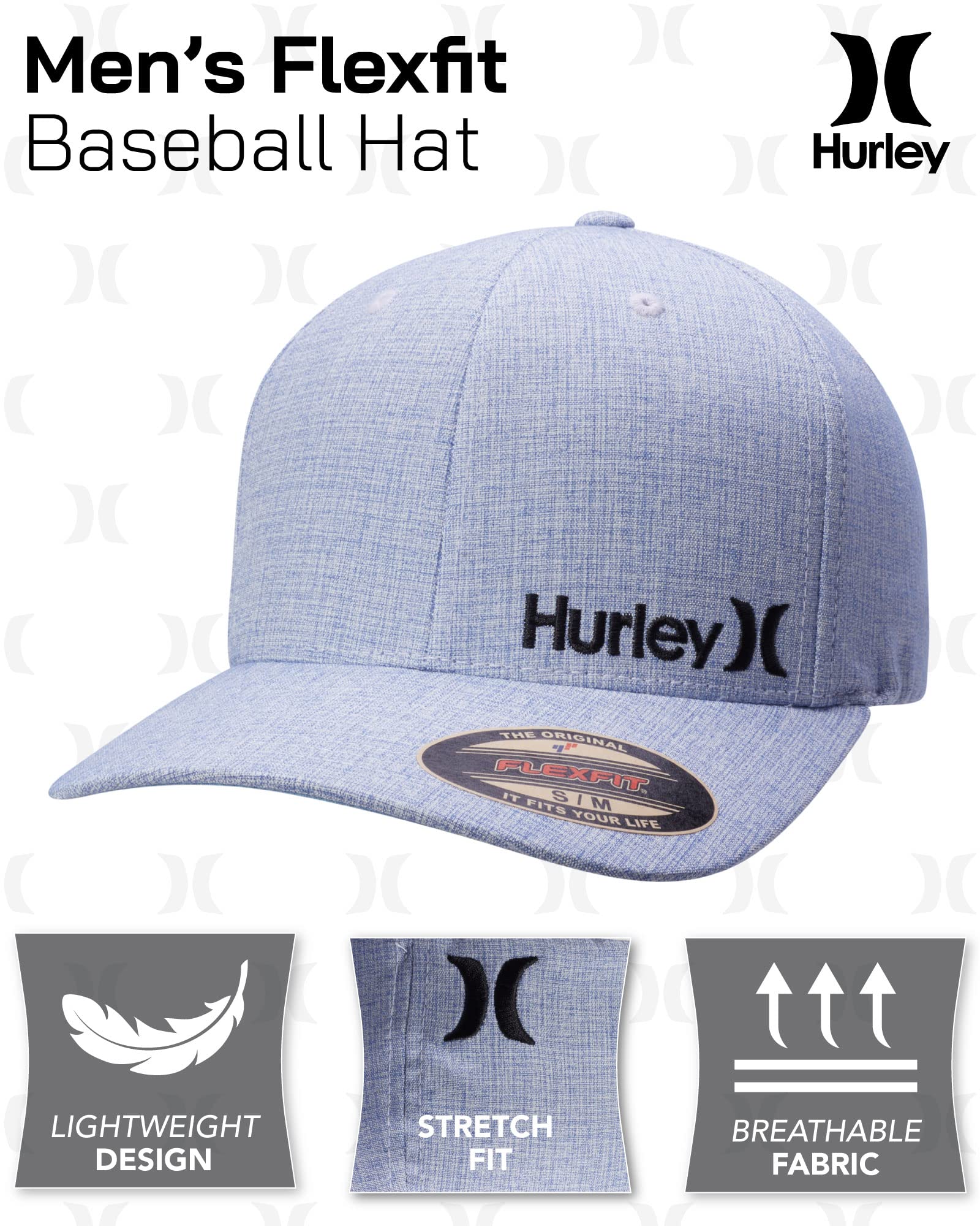 Hurley Mens Baseball Cap - Corp Stretch Fitted Hat, Size Small-Medium, Pacific Blue
