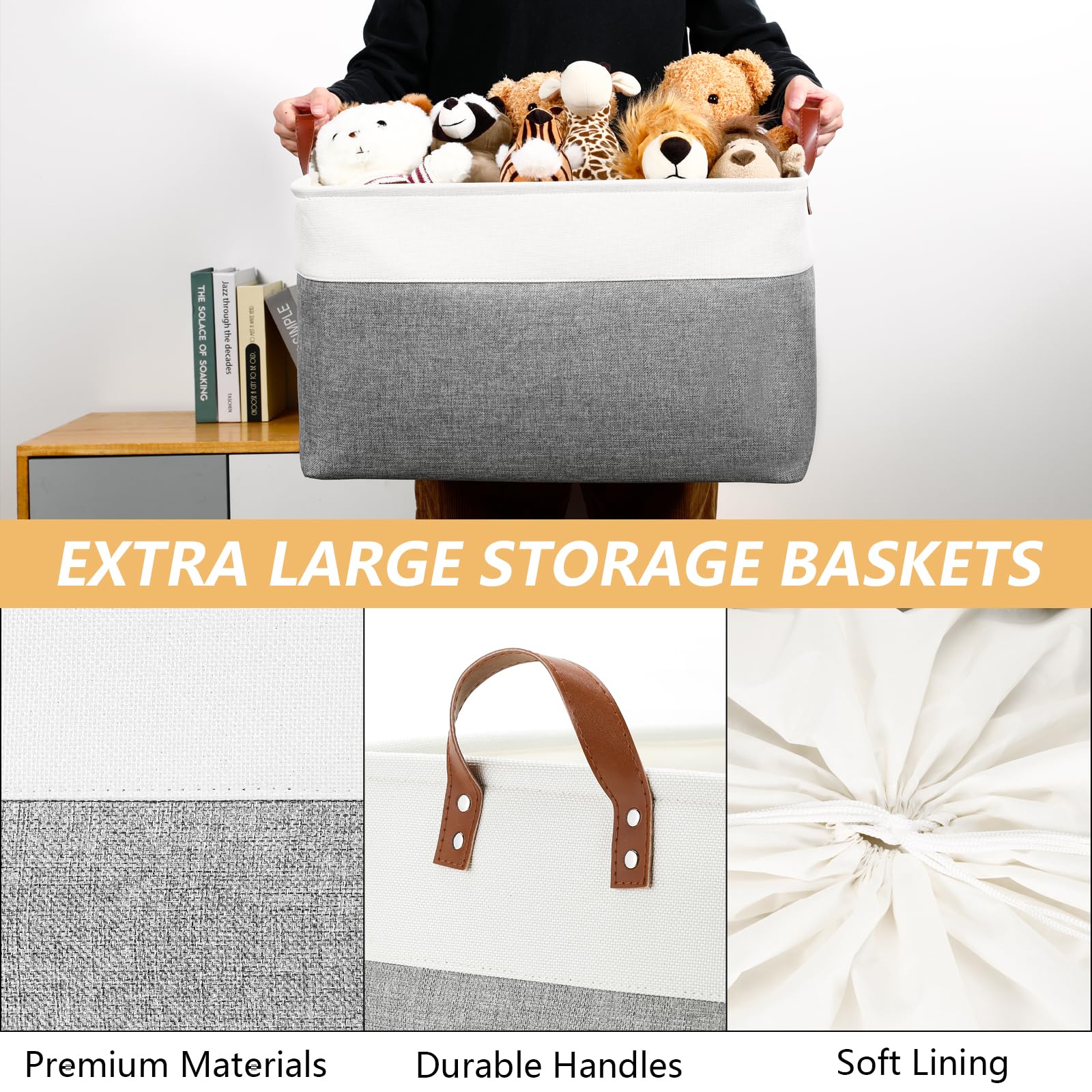 Dullemelo Extra Large Storage Basket For Organizing, 70L Oversized Storage Bin Foldable Canvas Fabric Blanket Basket, 22'' X 15'