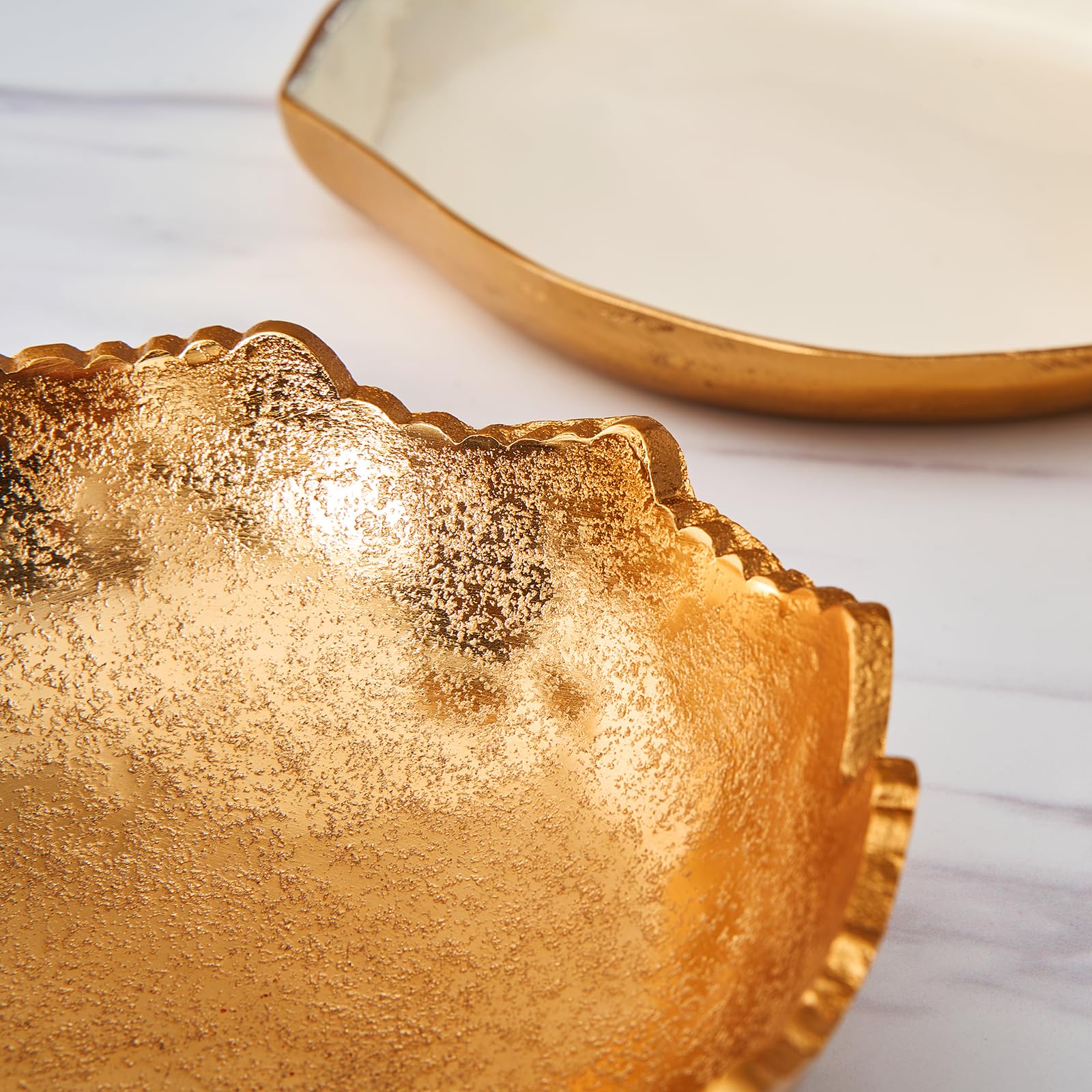 Decorative Gold Moon Decorative Metal Torn Hammered Asymmetrical Centerpiece Bowl