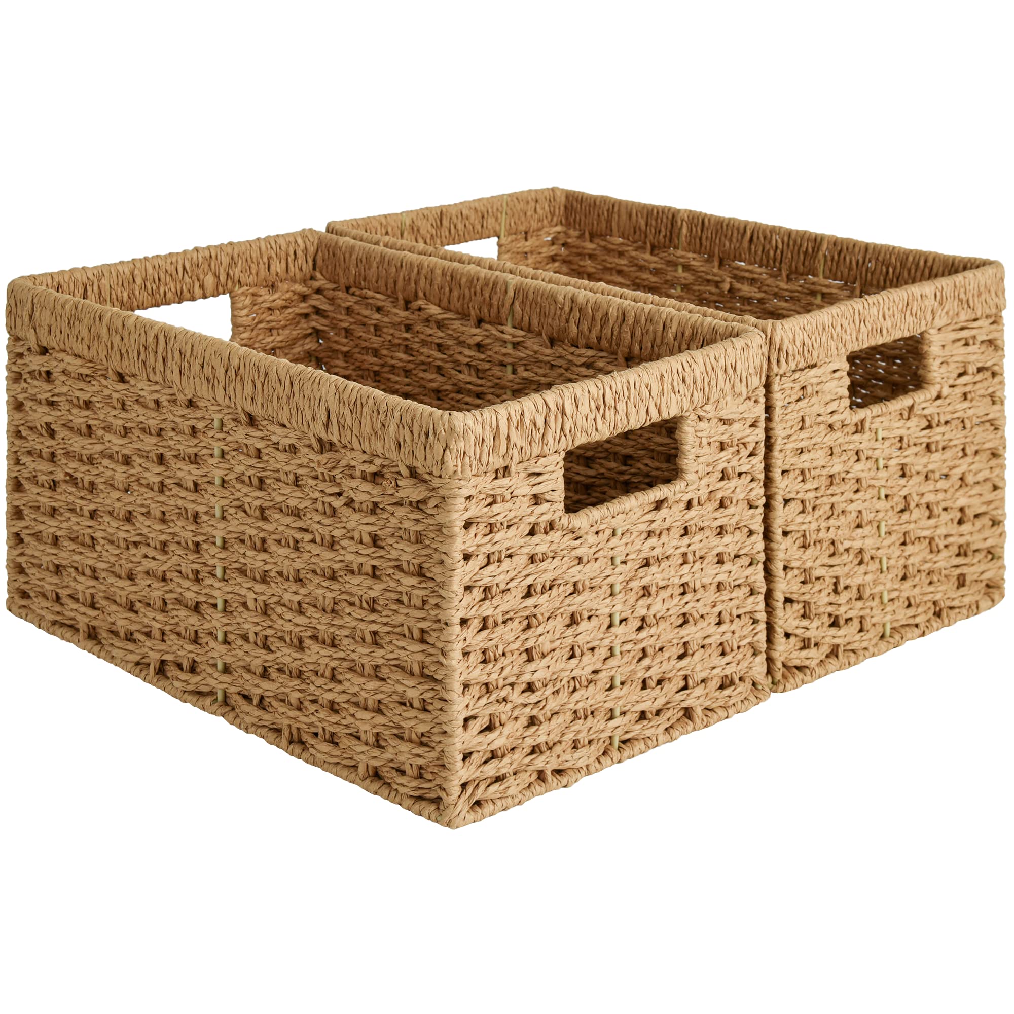 Storageworks Round Paper Rope Storage Baskets, Rectangular Wicker Baskets With Built-In Handles, Medium, 13  X 8  X 7  Inches, 2