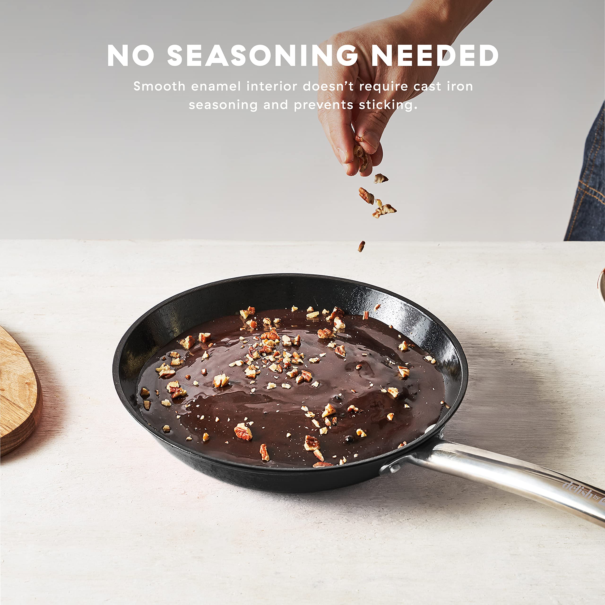 Dash Delish 10'' Lightweight Cast Iron Pan For Pancakes, Sauces, Vegetables, Pasta, And More - Black