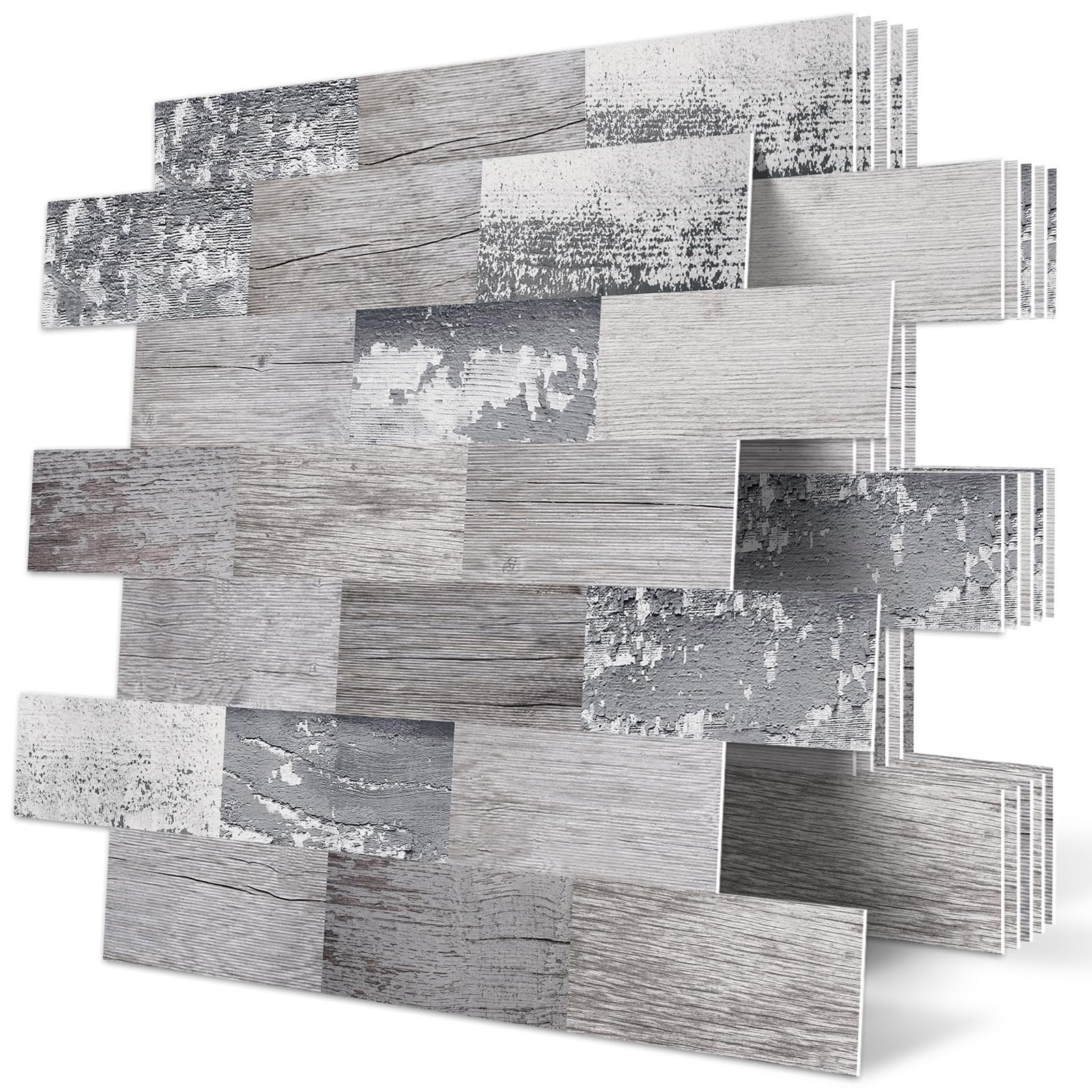 DEWOO Peel and Stick Tile Backsplash 11.4''X13.5'' PVC Wall Tiles  Stick on Backsplash for Kitchen  Bathroom Tile  Fireplace D?cor  Laundry Table  Stair Decals in Light Rustic Wood Look (10-Pack)