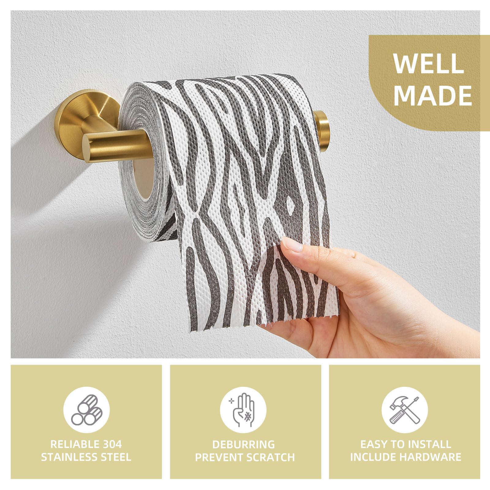 Toilet Paper Holder Brushed Gold, Angle Simple Sus304 Stainless Steel Bathroom Paper Roll Holder Hanger, Lavatory Tissue Dispens