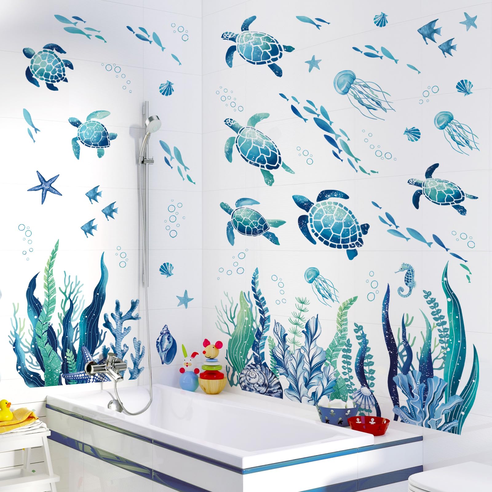 Decalmile Under The Sea Seaweed Wall Decals Sea Turtle Ocean Grass Jellyfish Wall Stickers Baby Nursery Bedroom Bathroom Wall De