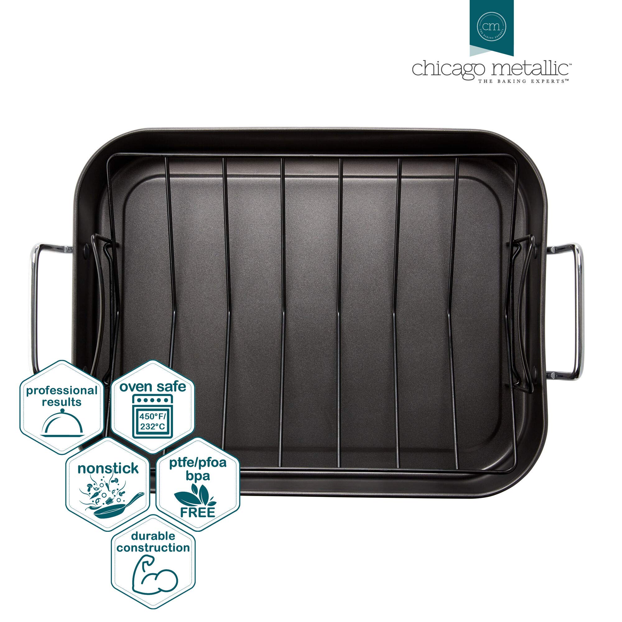 Chicago Metallic Non-Stick Roasting Pan, 12-Inch-By-16-Inch, Gray