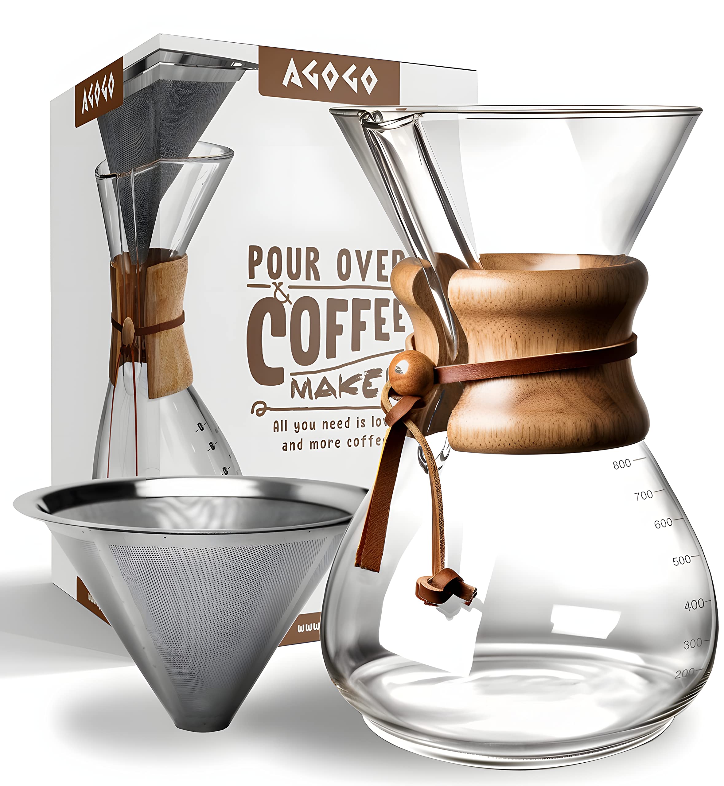 Agogo Pour Over Coffeemaker Set Classic Series With Filter 8 Cups