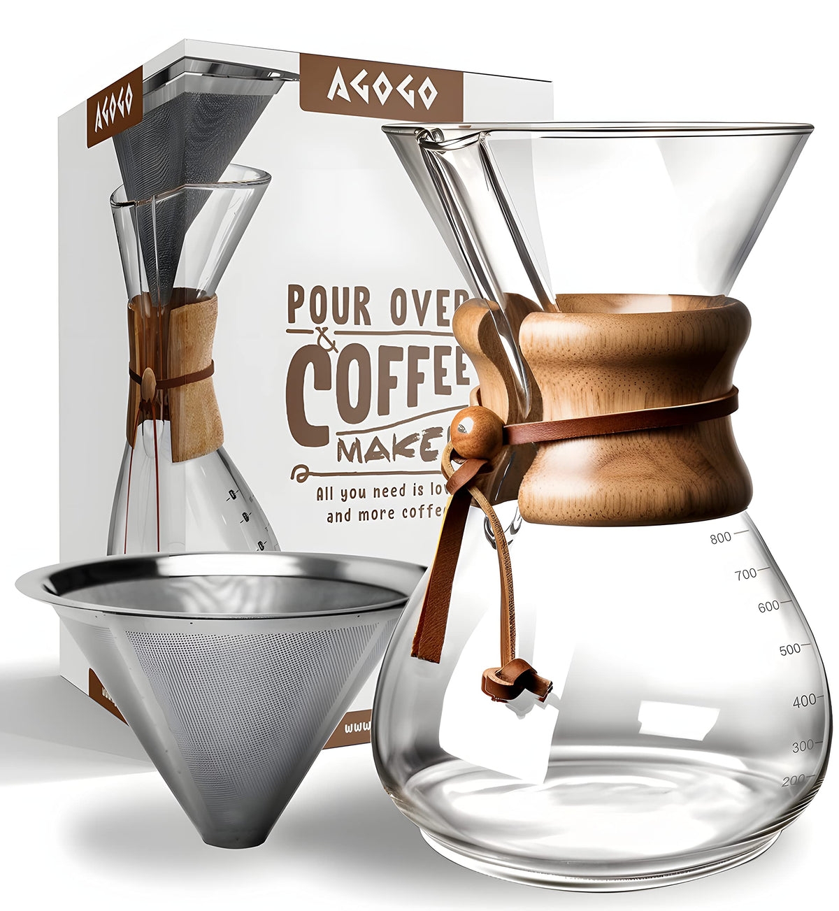 Agogo Pour Over Coffeemaker Set Classic Series With Filter 8 Cups