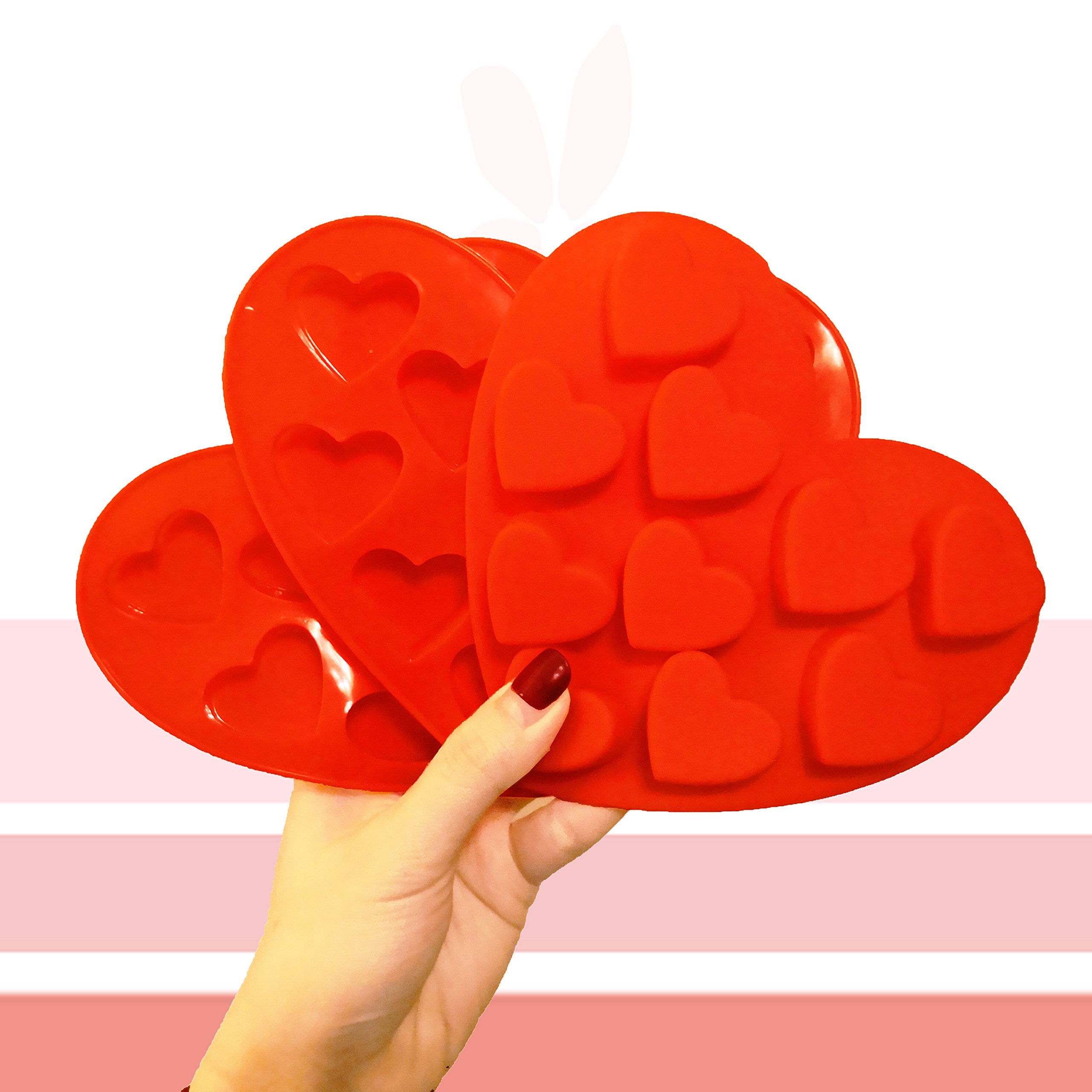 3 Pcs Silicone Chocolate Molds, Cnymany Valentine'S Day Heart Shape Non-Stick Kitchen Baking Pans Ice Cube Trays For Making Cake