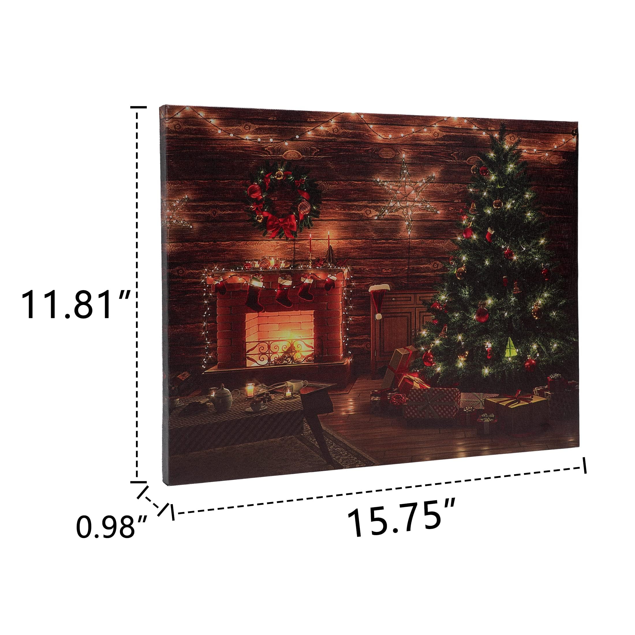 Soffee Design 16'' X 12'' Led Christmas Canvas Prints Wall Art, Light Up Snowy Scene Picture For Holiday Decor, Battery Operated