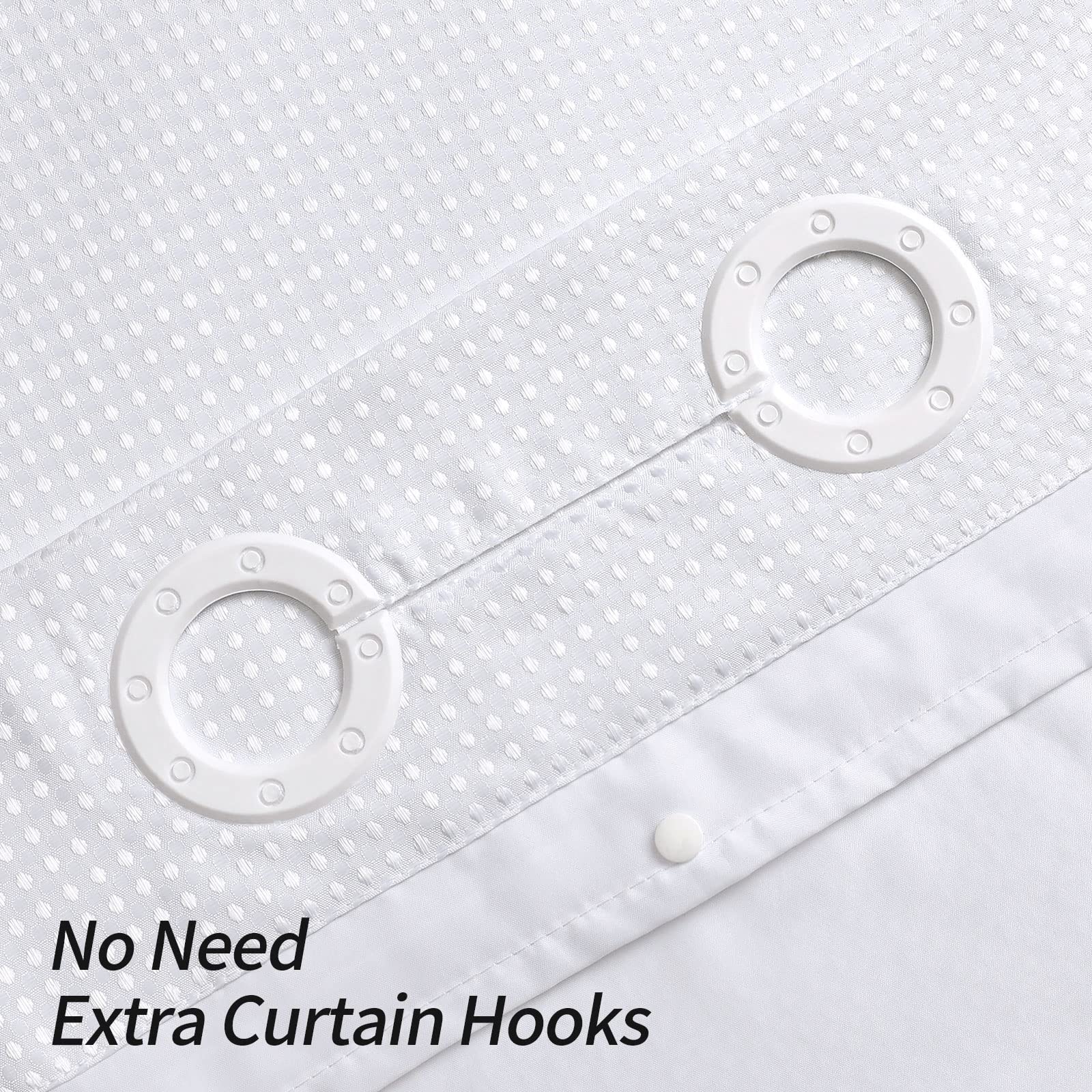 Mitovilla White Waffle Small Stall Shower Curtain 36 X 74, No Hooks Required Half Size Narrow Fabric Shower Curtain Set With Sna