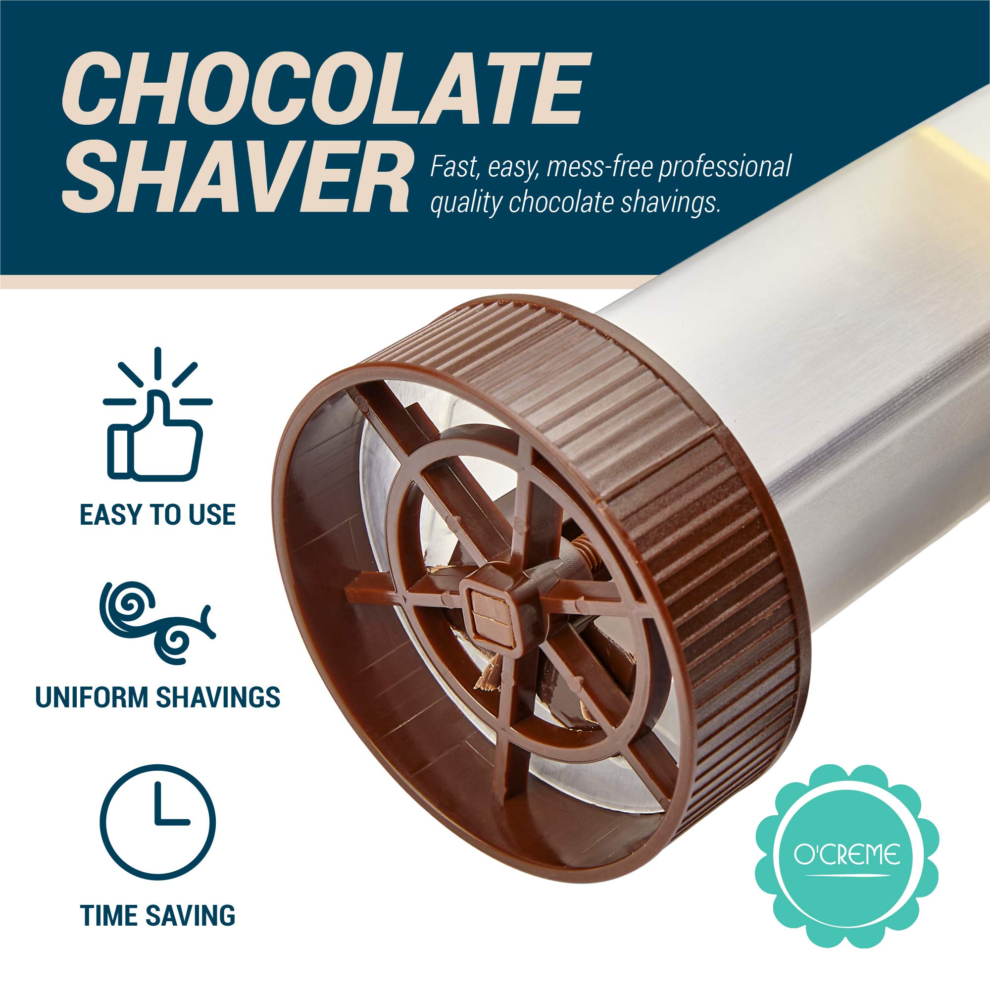 O'Creme - Chocolate Shaver - Rotary Hand Held Grater And Slicer Device To Make Professional Gourmet Quality Chocolate Shavings -