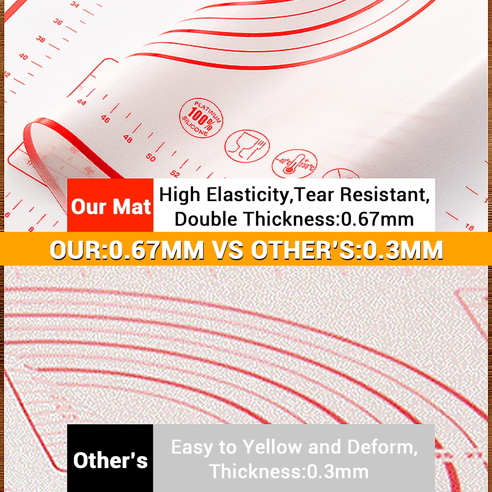 Silicone Baking Mat, Qidoe (16''X 24'') Extra Thick Non Stick Baking Mat With Measurement Fondant Mat/Dough Rolling Mat/Counter