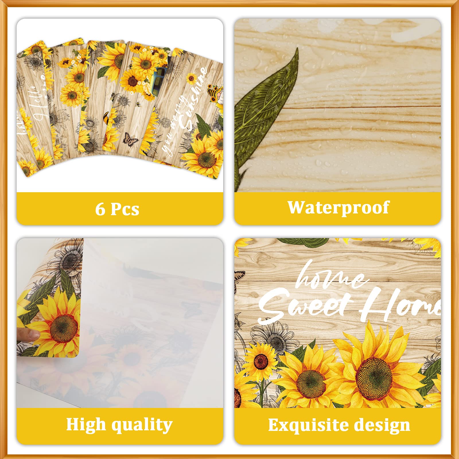 Sunflower Placemats Set Of 6 Sunshine Plastic Table Mats Vintage Sunflower Theme Place Mats Summer Holiday Washable Table Placem