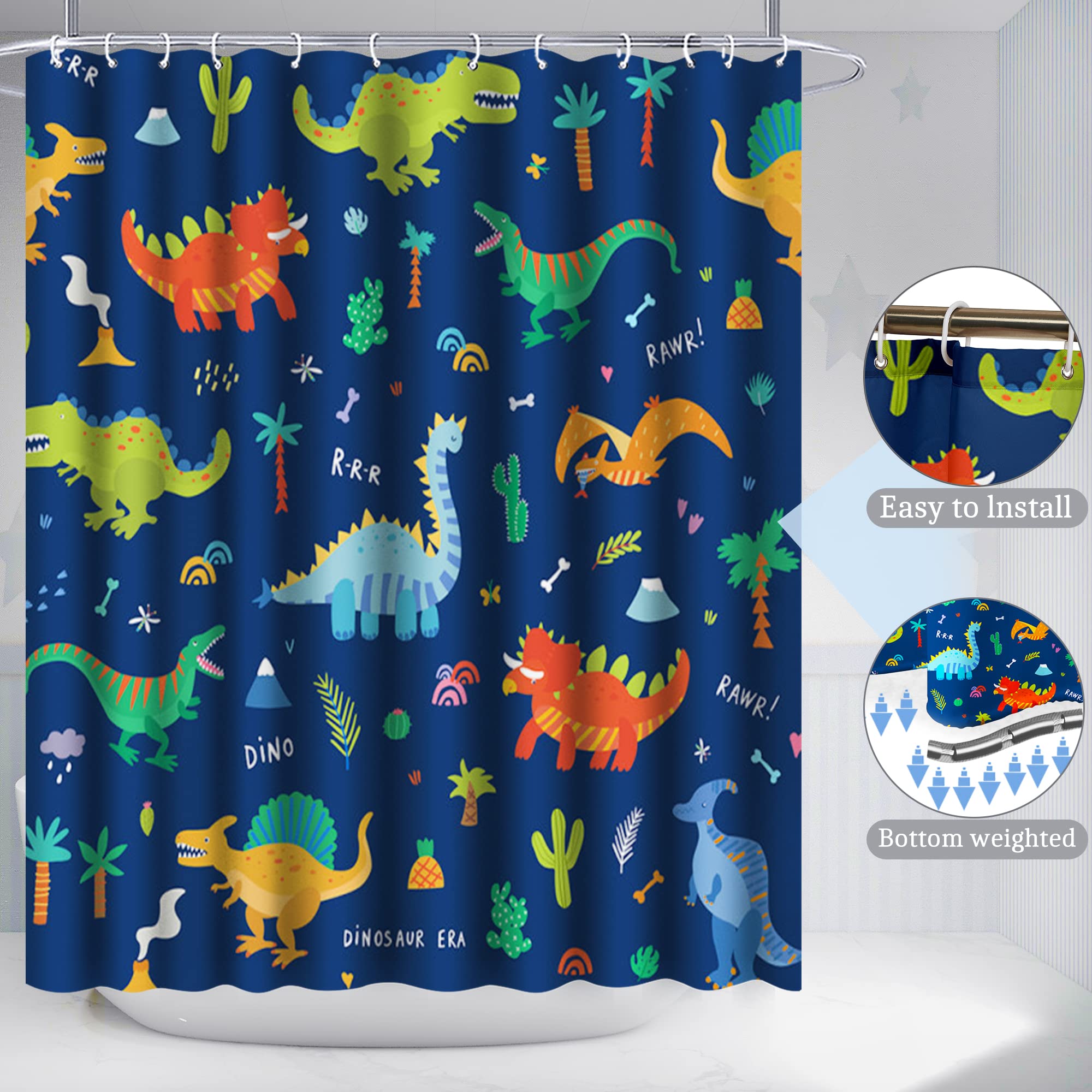 Poedist 4 Pcs Bathroom Shower Curtain Set,Kid'S Bathroom Curtain Sets With Rugs(Bath Mat,U Shape And Toilet Lid Cover Mat) And 1