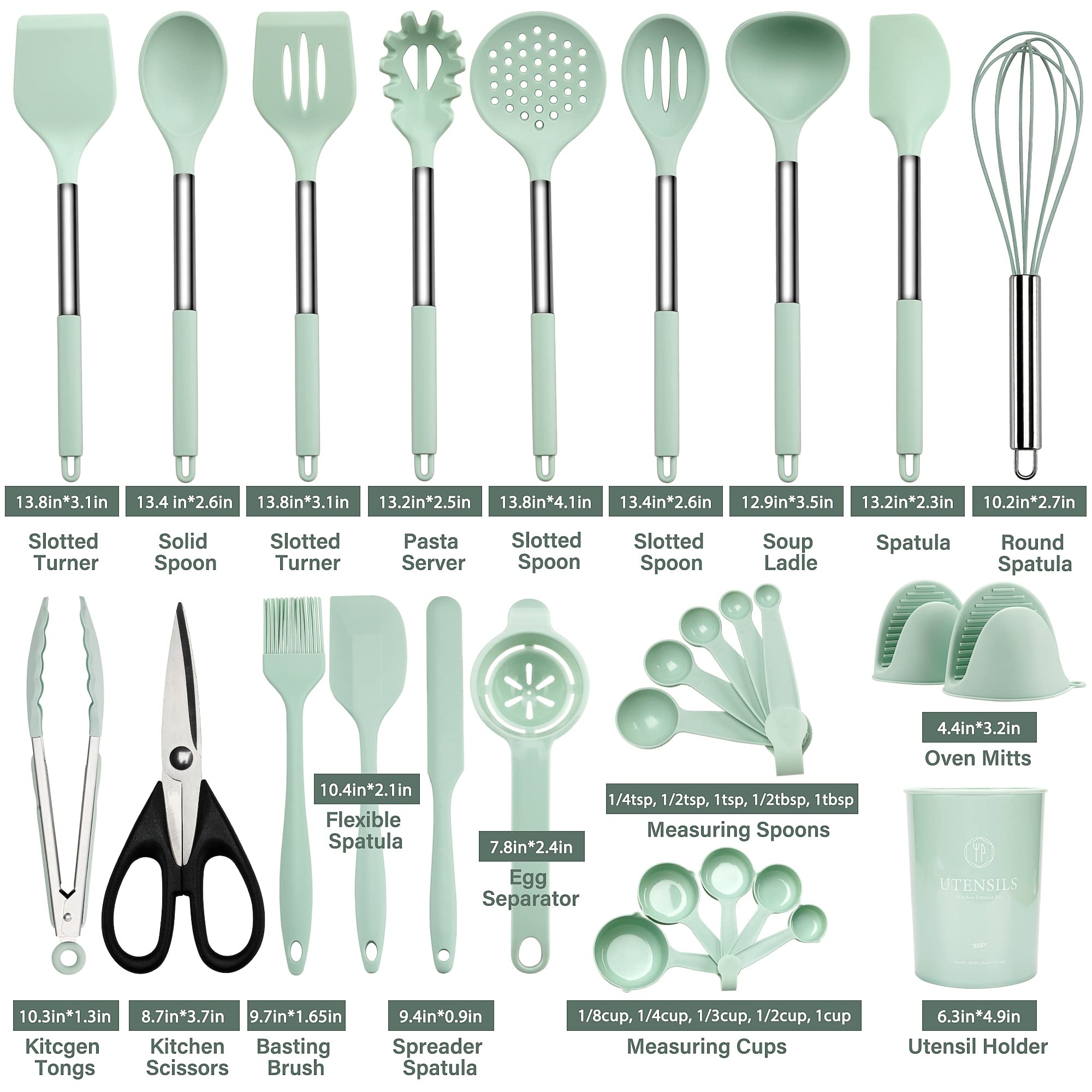 Ncue Kitchen Utensils Set, 28 Pcs Silicone Cooking Utensils Set With Holder, Spatula Set, Silicone Whisk, Measuring Cups And Spo