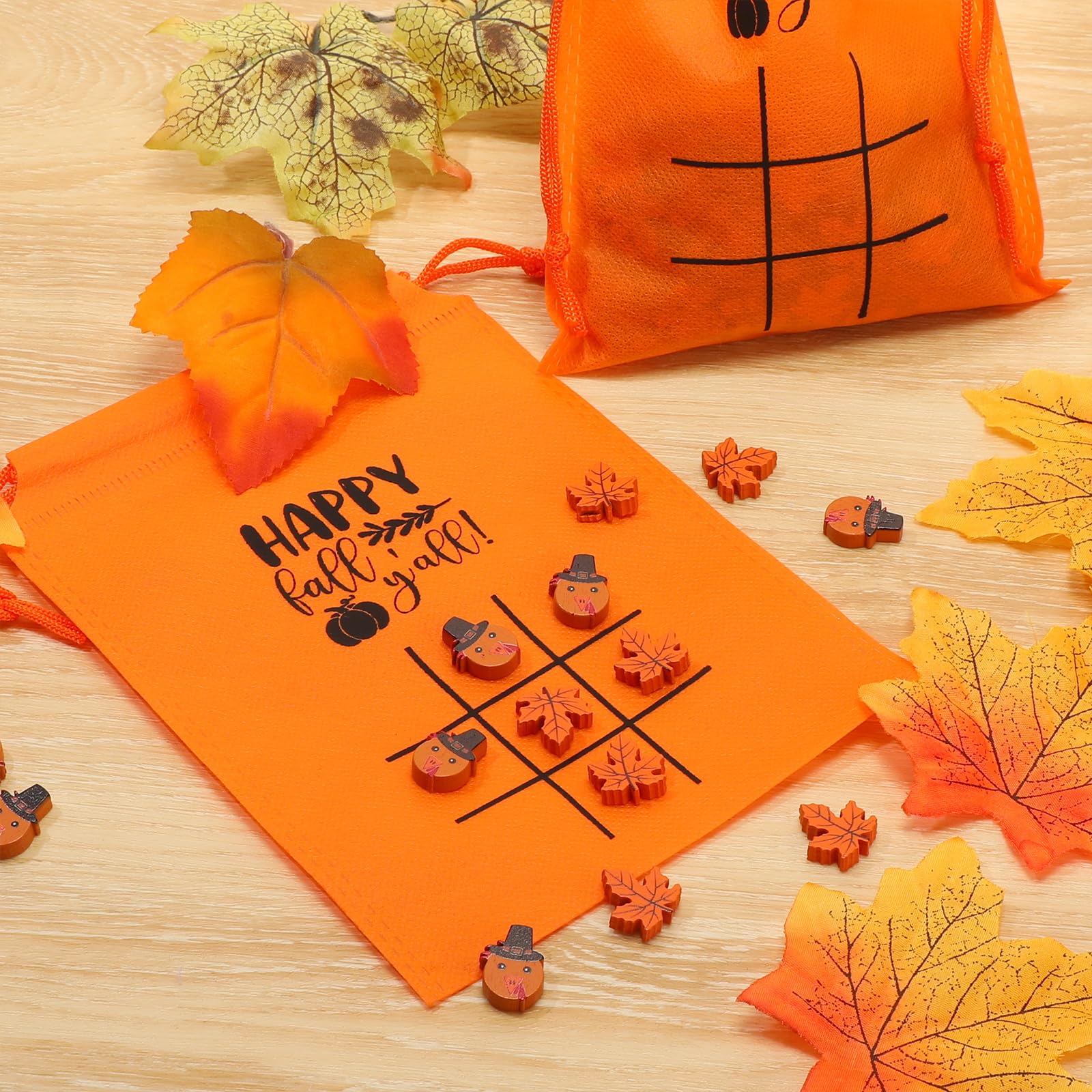 Poen 36 Set Thanksgiving Tic Tac Toe Game Fall Pumpkin Party Favors Include Wooden Maple Turkey Game Drawstring Bag Classroom Ac