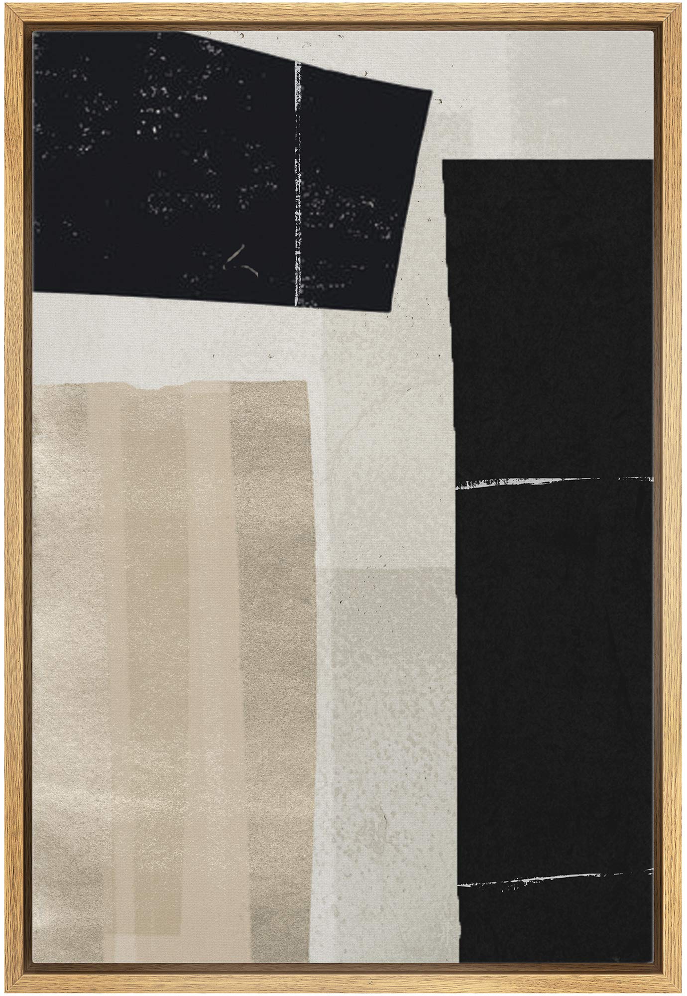 Idea4Wall Framed Canvas Print Wall Art Black, White & Beige Color Blocks Abstract Shapes Illustrations Modern Art Minimalist Mul